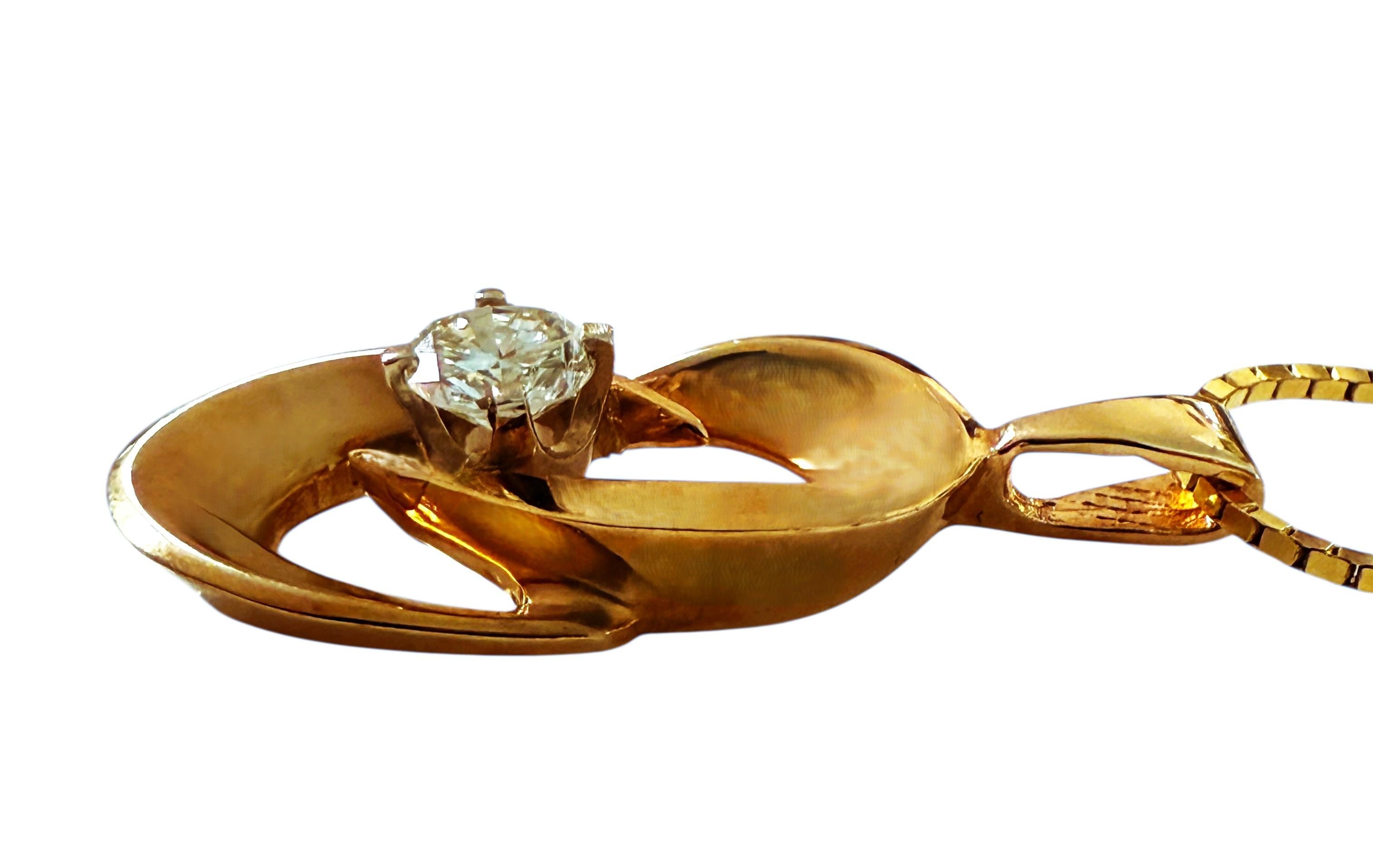 14k Yellow Gold .50 Carat Diamond Pendant On 14K Yellow Gold Italian Chain For Sale 3