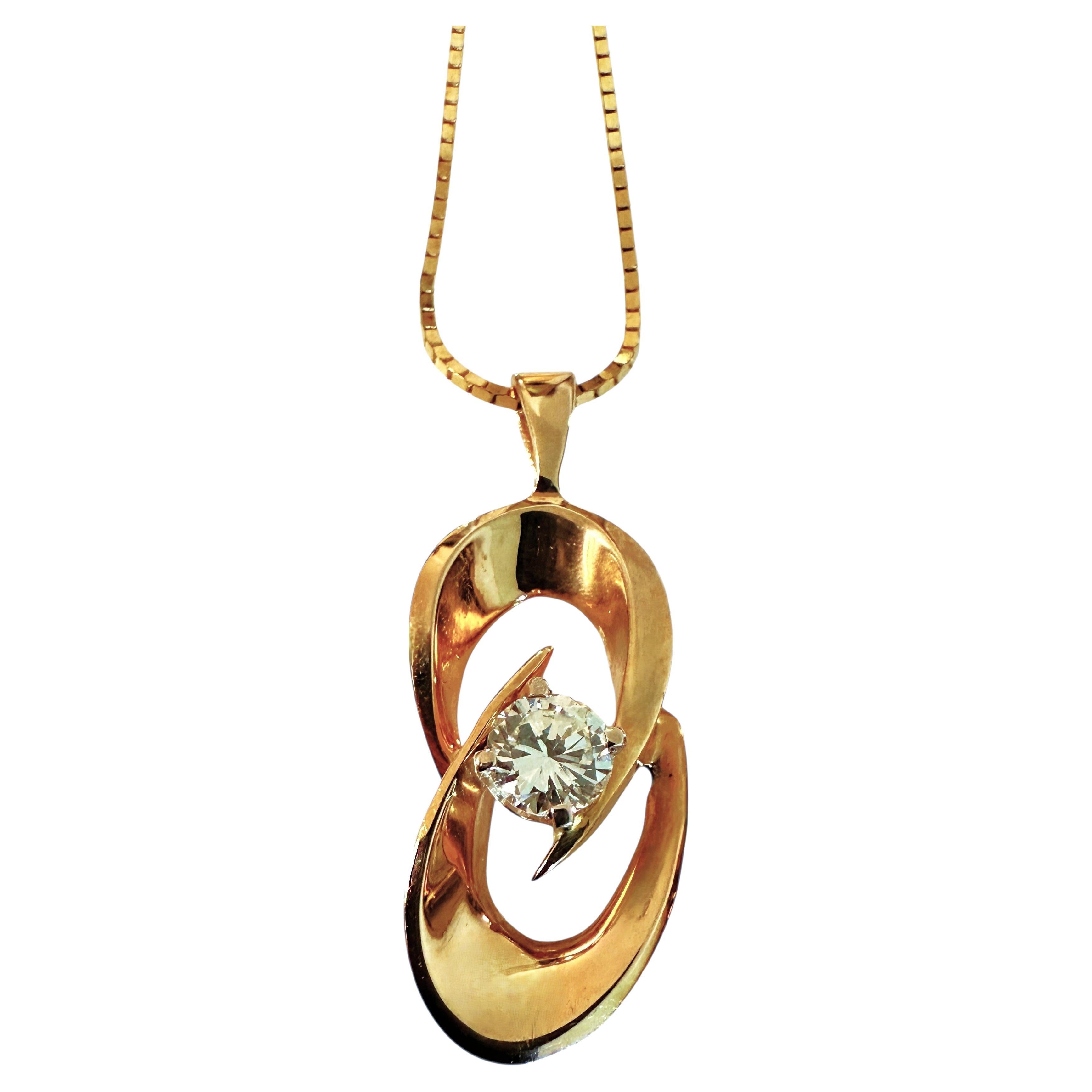 14k Yellow Gold .50 Carat Diamond Pendant On 14K Yellow Gold Italian Chain