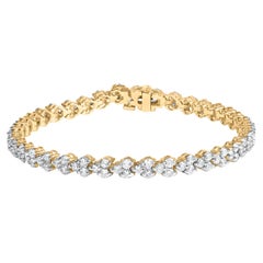 Bracelet tennis à trois pierres en or jaune 14 carats et diamants de 5,0 carats 