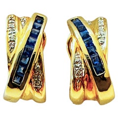 14k Gelbgold .50 Karat Princes Cut Saphir & Diamant Omega Post-Ohrringe