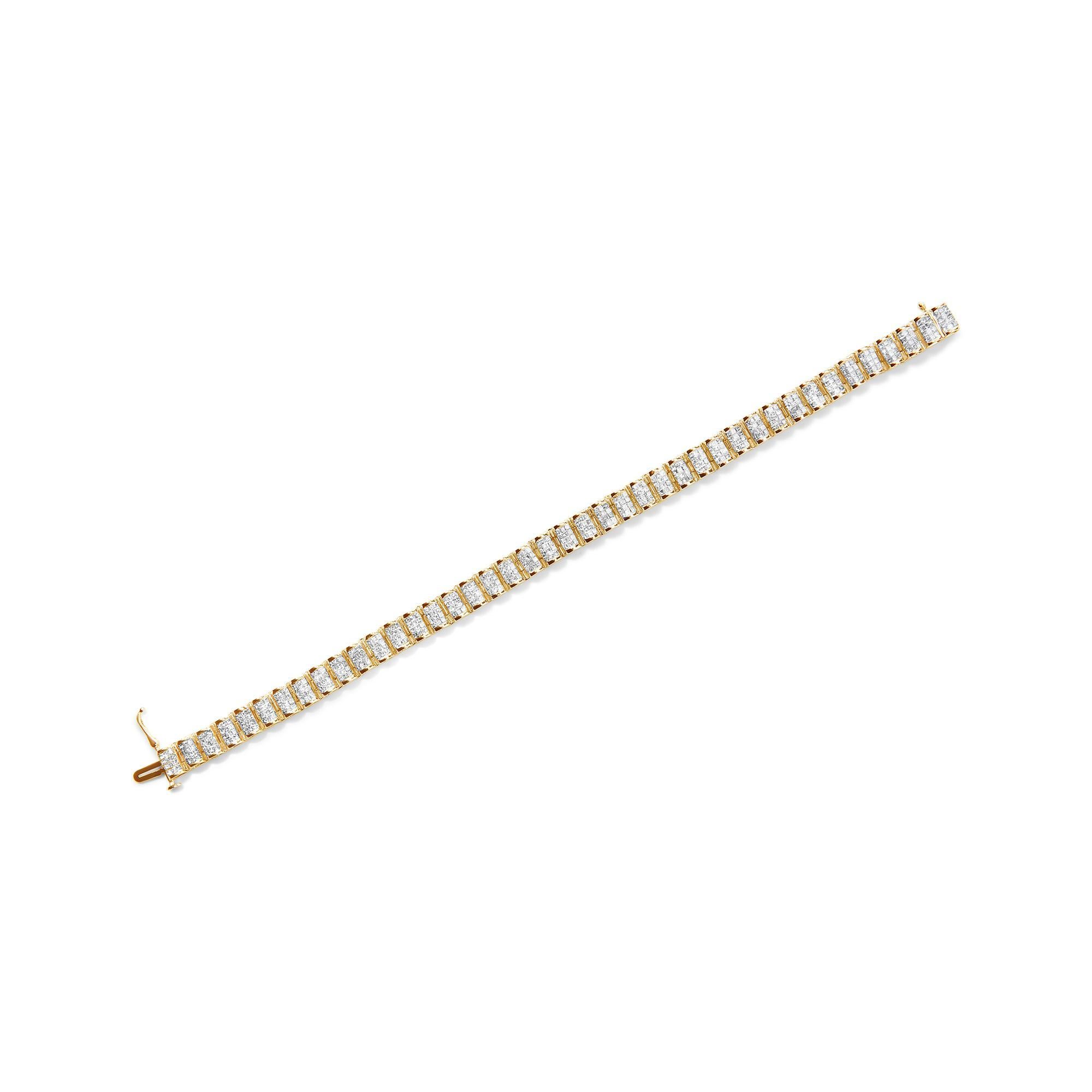 Pulsera de tenis con hebilla de diamantes de 5,0 qt en oro amarillo de 14 quilates Corte princesa en venta