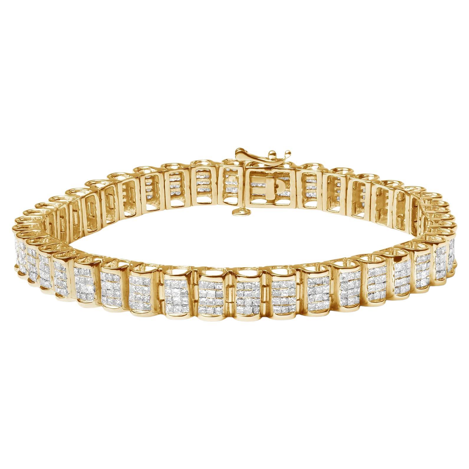 Pulsera de tenis con hebilla de diamantes de 5,0 qt en oro amarillo de 14 quilates