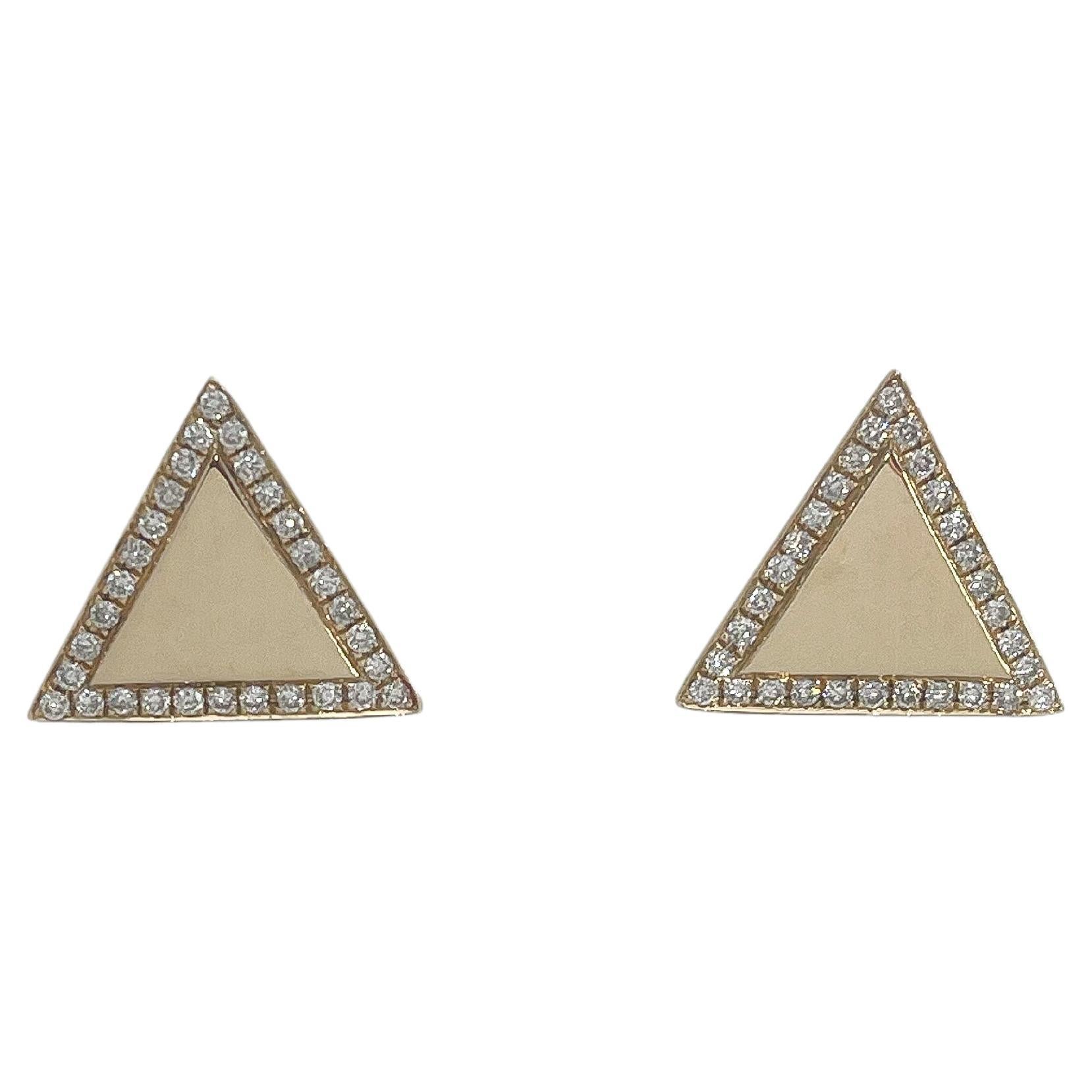 14K Yellow Gold .50 CTW Diamond Triangle Shape Stud Earrings For Sale