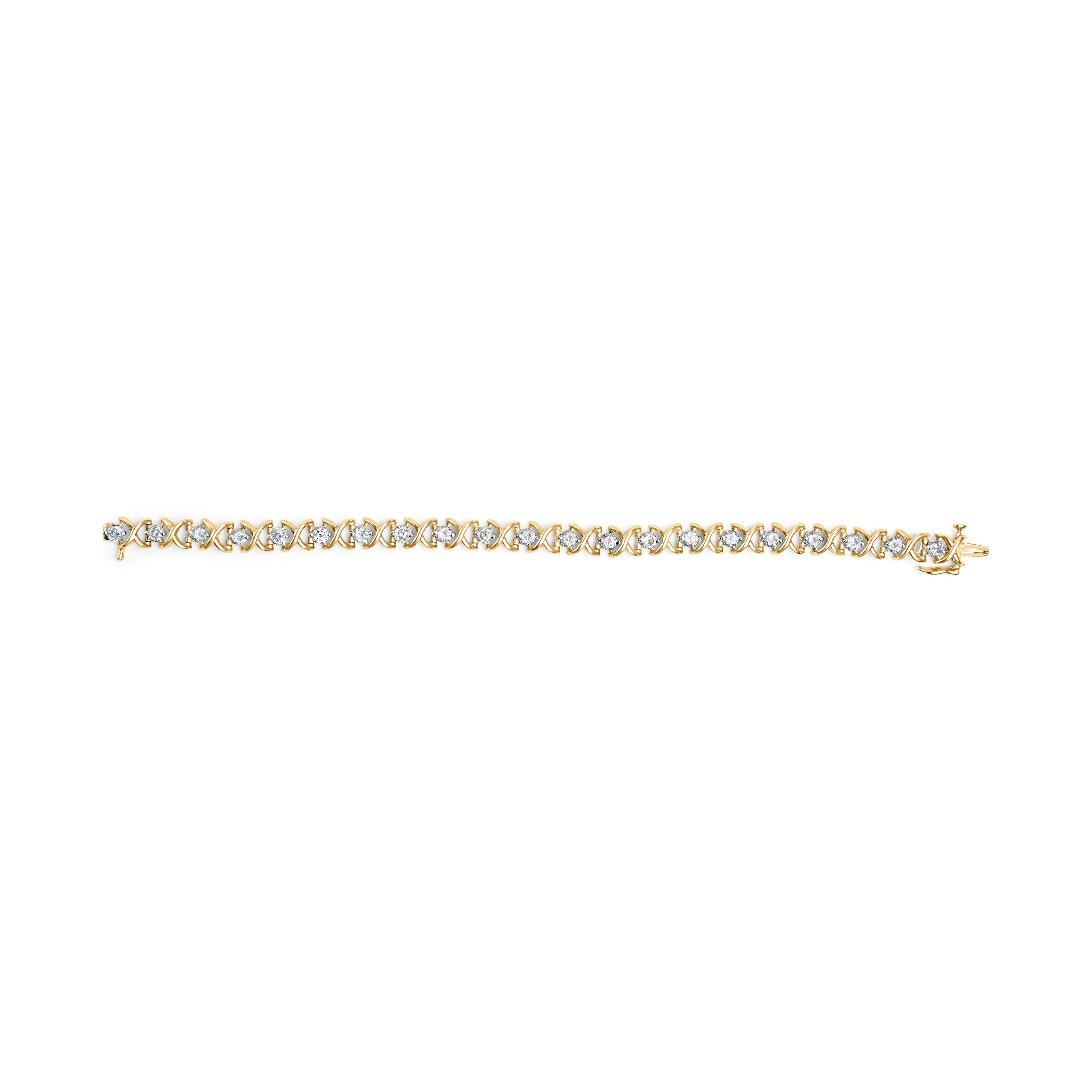 Taille ronde Bracelet de 7,5 pouces en or jaune 14 carats avec diamants taille ronde de 5,00 carats en vente