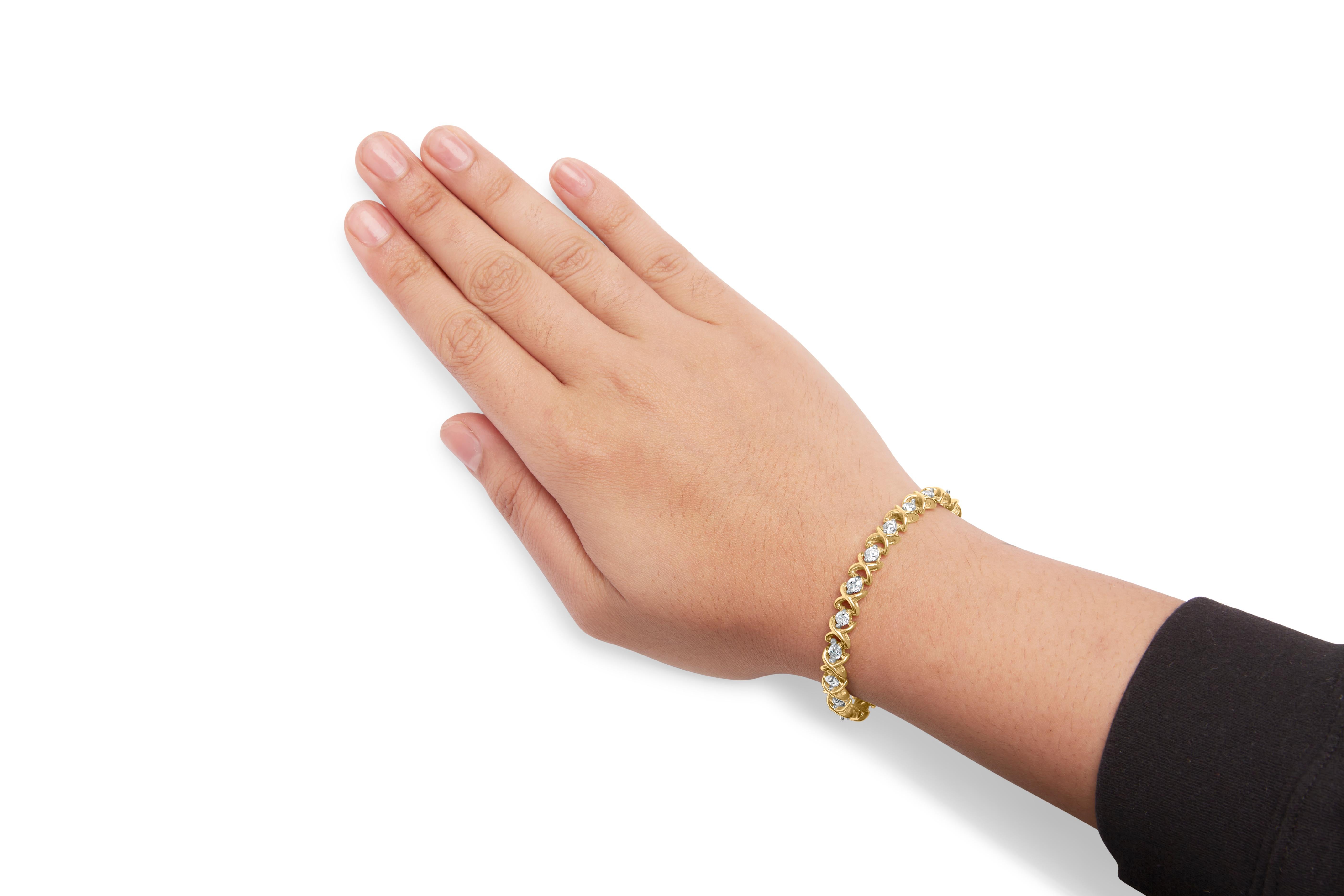 Bracelet de 7,5 pouces en or jaune 14 carats avec diamants taille ronde de 5,00 carats Pour femmes en vente