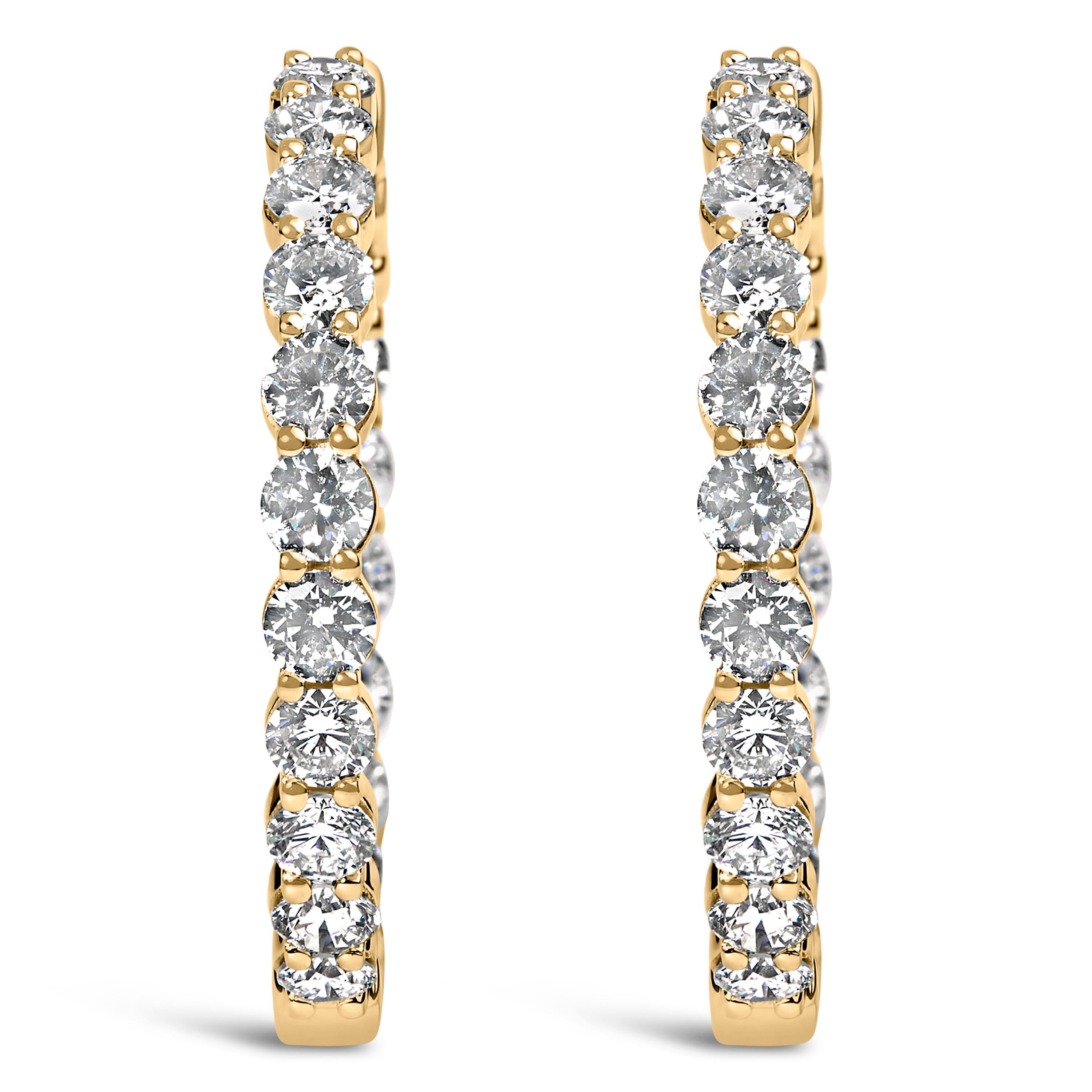 Modern 14K Yellow Gold 5.00 Cttw Shared Prong Set Diamond Inside Out Hoop Earrings