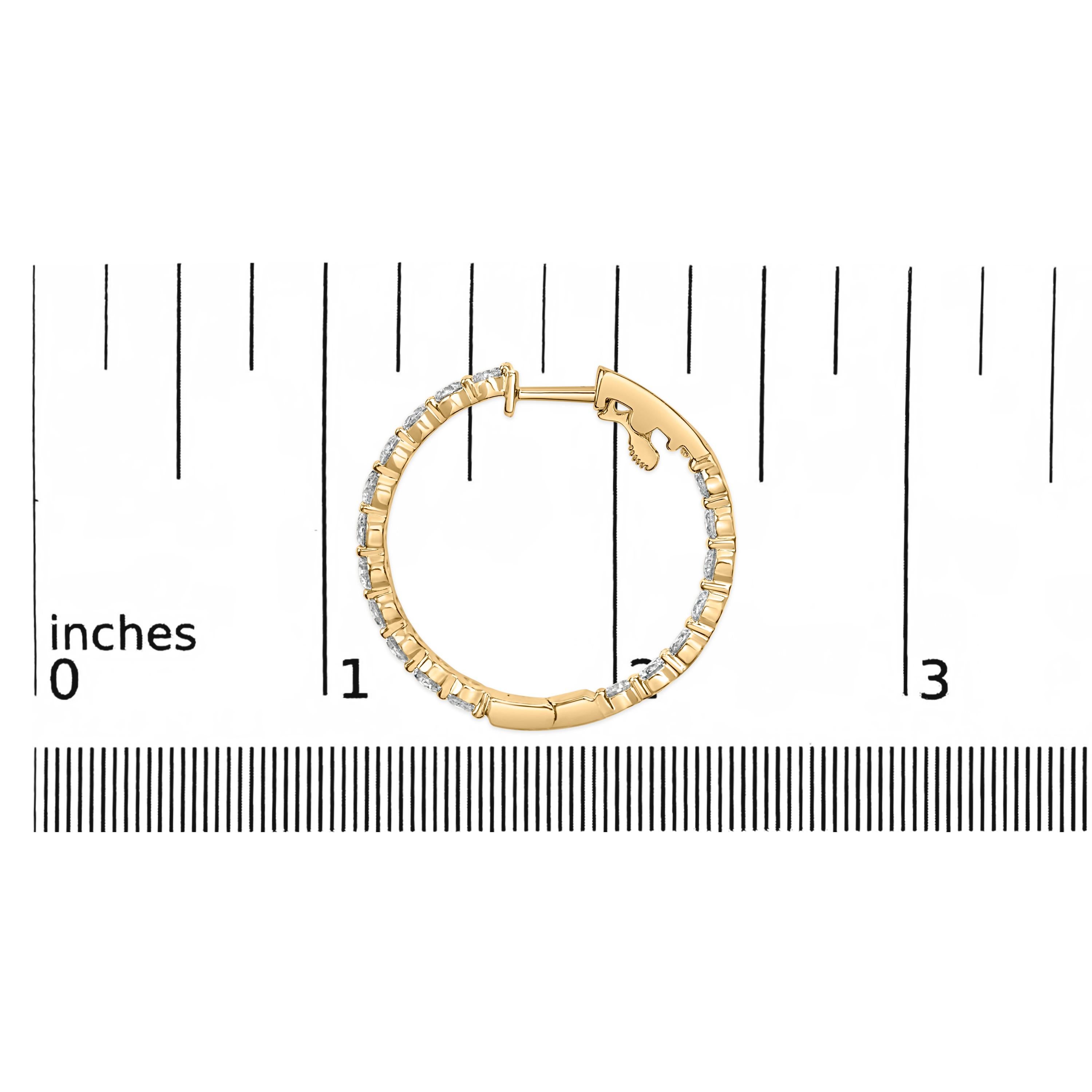 Round Cut 14K Yellow Gold 5.00 Cttw Shared Prong Set Diamond Inside Out Hoop Earrings