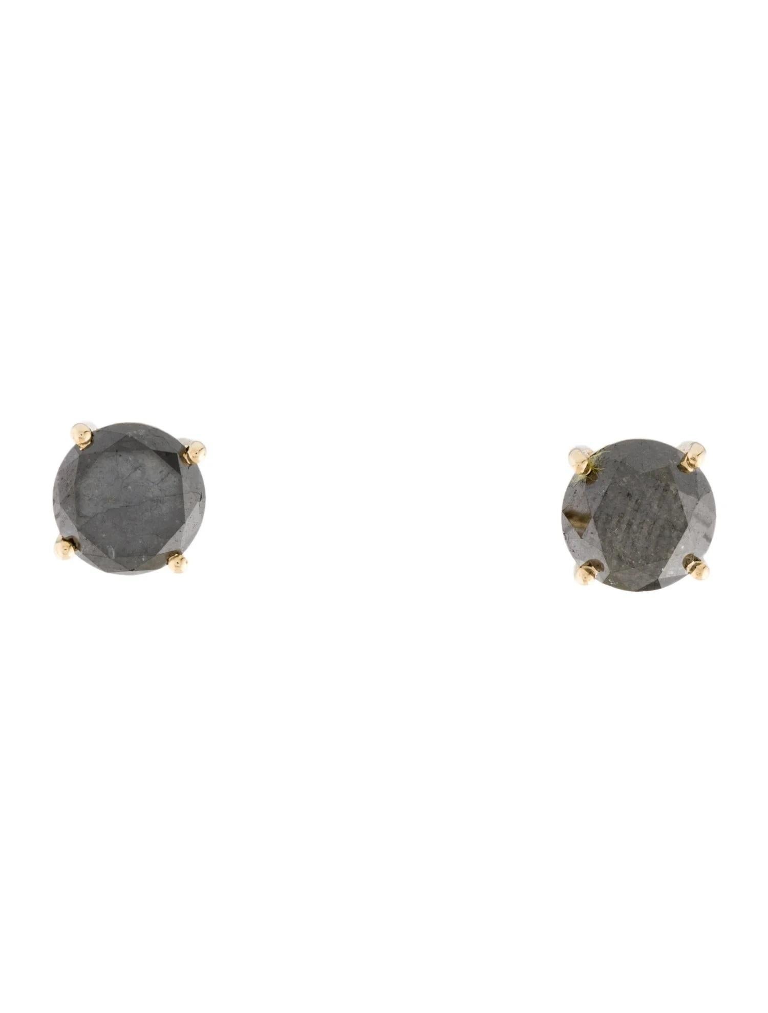 Round Cut 14K Yellow Gold 5.04ctw Black Diamond Stud Earrings   Round Brilliant For Sale