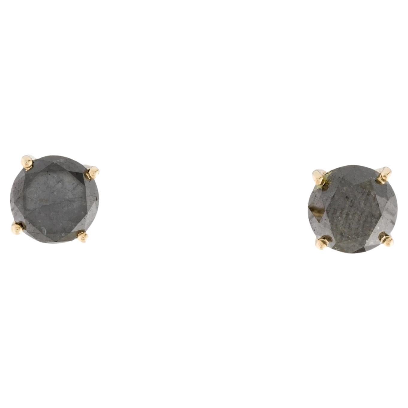 14K Yellow Gold 5.04ctw Black Diamond Stud Earrings   Round Brilliant