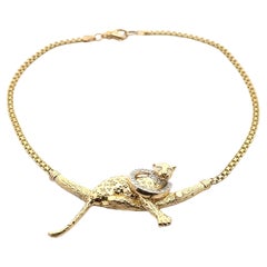 14k Yellow Gold .50ctw Diamond Leopard Panther 14" Bismark Chain Link Necklace