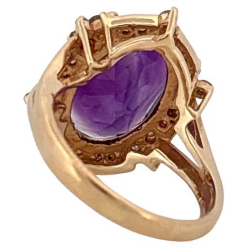 14K Yellow Gold 5.15 Carat Oval Cut Amethyst & 0.42 Carat Diamond Ring For Sale 1