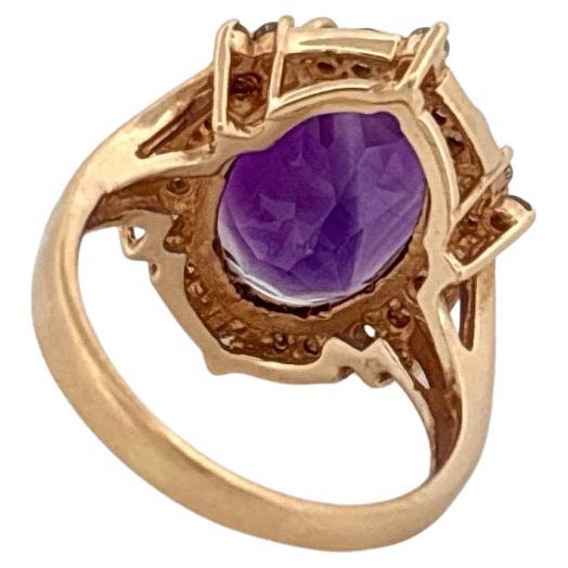 14K Yellow Gold 5.15 Carat Oval Cut Amethyst & 0.42 Carat Diamond Ring For Sale 2