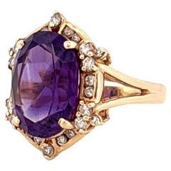 Bague en or jaune 14K avec améthyste ovale de 5,15 carats et diamant de 0,42 carat