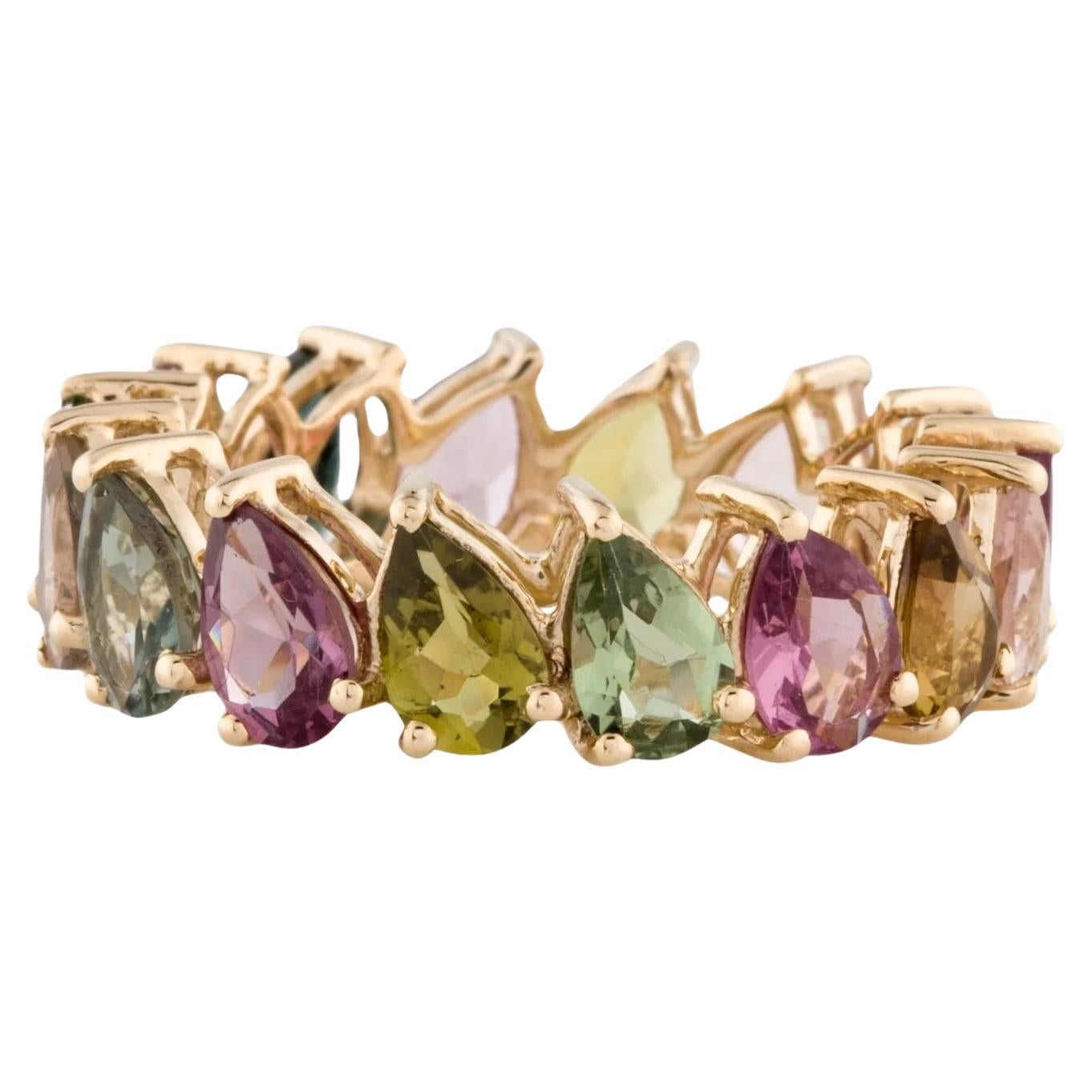 14K Yellow Gold 5.15ctw Pear Cut Tourmaline Eternity Band, Size 7, Pear Modified