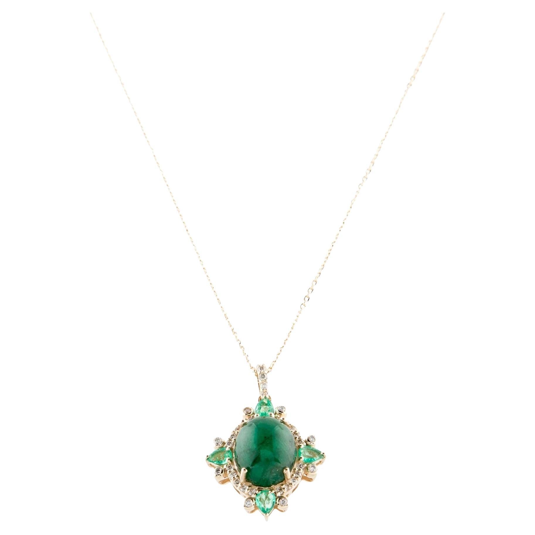 14K Yellow Gold 5.16ct Emerald and Diamond Pendant Necklace, 18"
