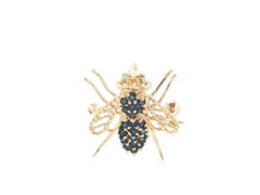 14k Yellow Gold .51ctw Sapphire Diamond Petite Open Work Bee Fly Brooch Pendant