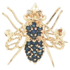 14k Yellow Gold .51ctw Sapphire Diamond Petite Open Work Bee Fly Brooch Pendant
