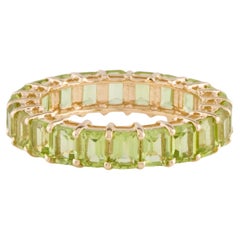 14K Yellow Gold 5.20ctw Peridot Eternity Band Ring, Size 7, Cornered Rectangular