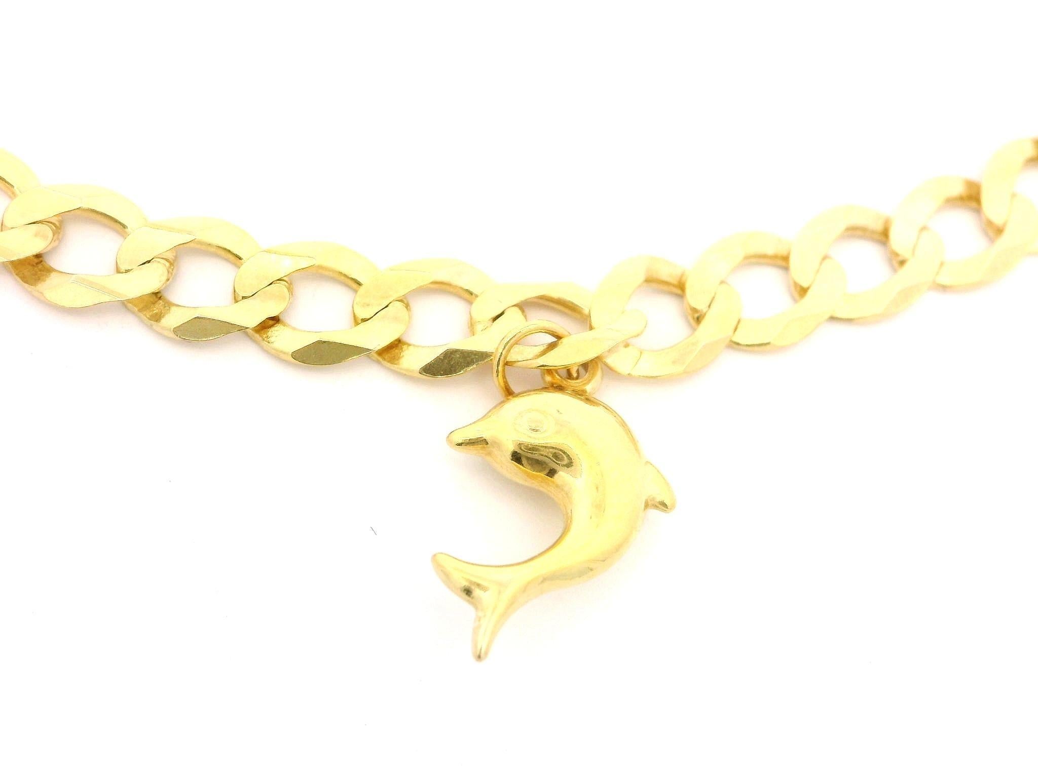 Tobillera de oro amarillo de 14k 5.21mm Cadena de ribete con colgantes Colgantes de animales Tobillera en Excelente estado para la venta en Montclair, NJ