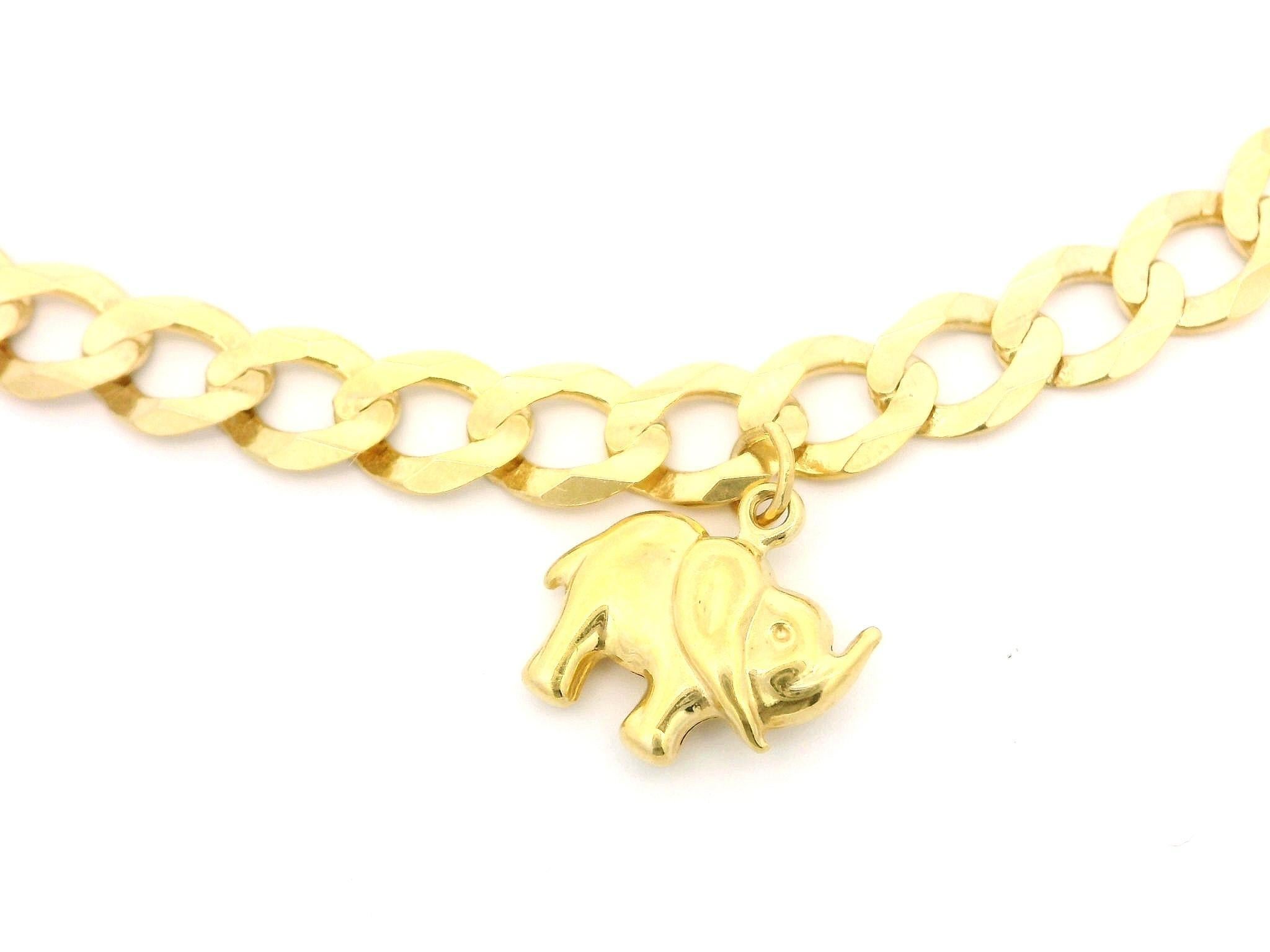 Tobillera de oro amarillo de 14k 5.21mm Cadena de ribete con colgantes Colgantes de animales Tobillera en venta 2
