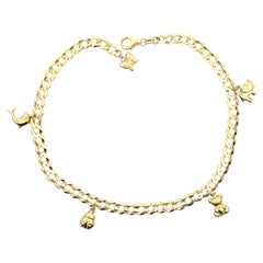 Tobillera de oro amarillo de 14k 5.21mm Cadena de ribete con colgantes Colgantes de animales Tobillera