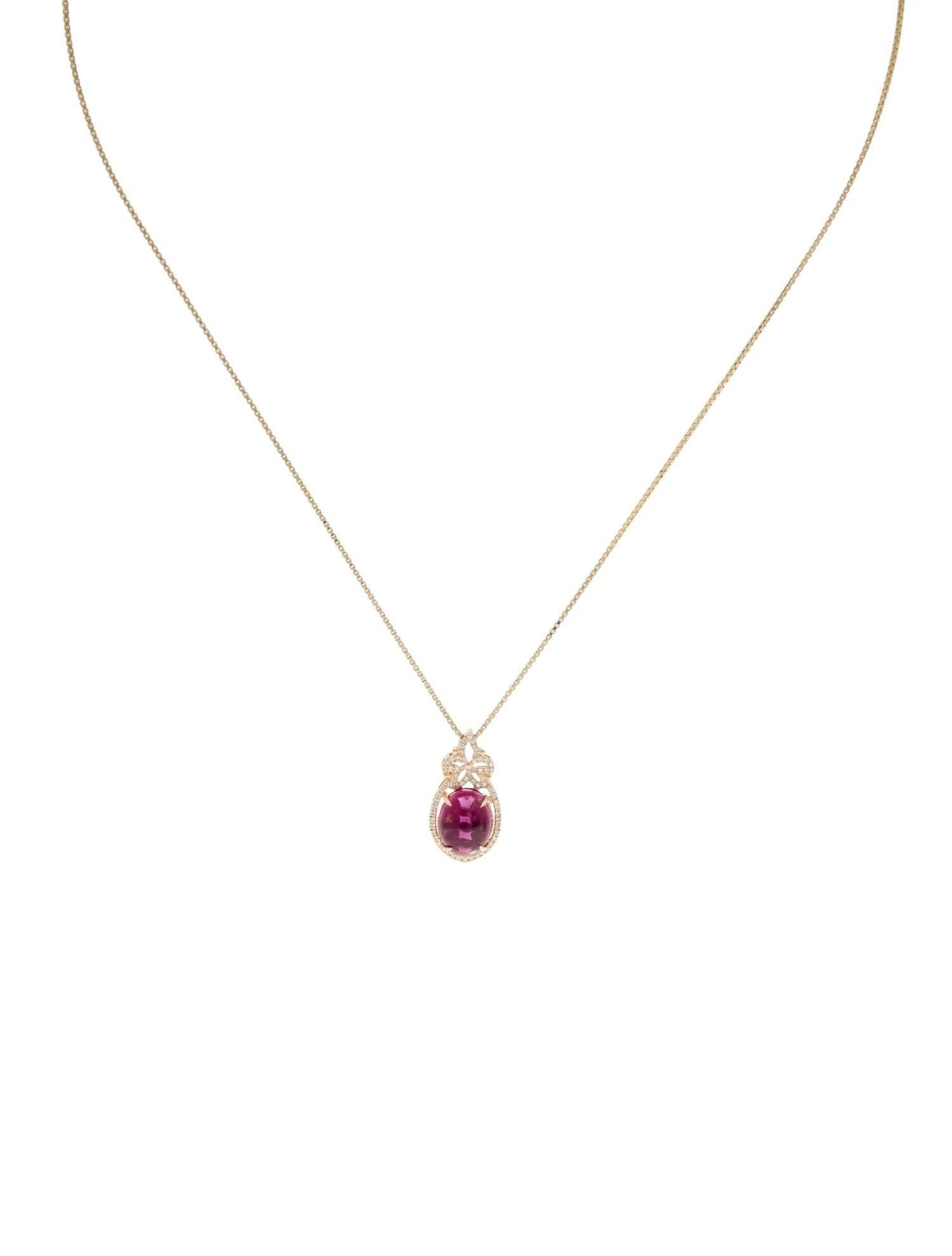 Round Cut 14K Yellow Gold 5.22ct Pink Tourmaline & Diamond Pendant Necklace For Sale