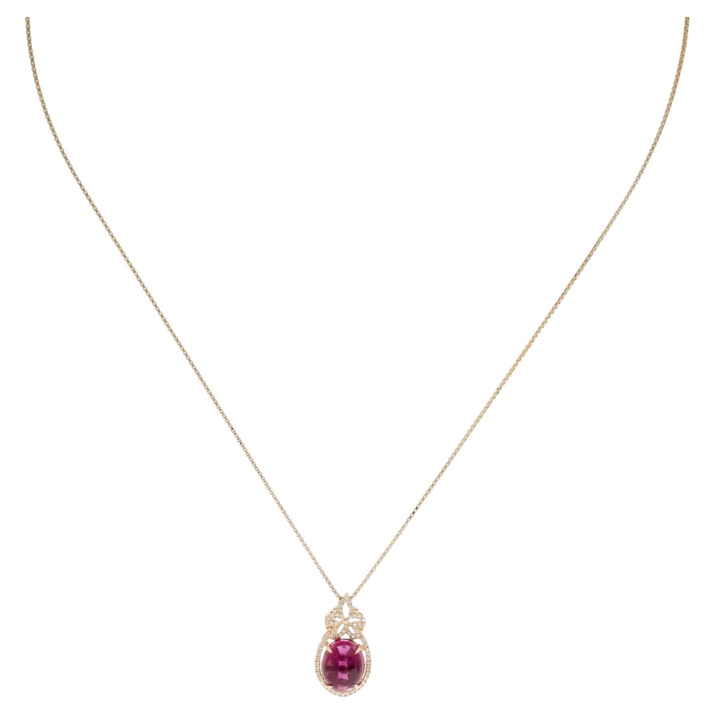 14K Yellow Gold 5.22ct Pink Tourmaline & Diamond Pendant Necklace