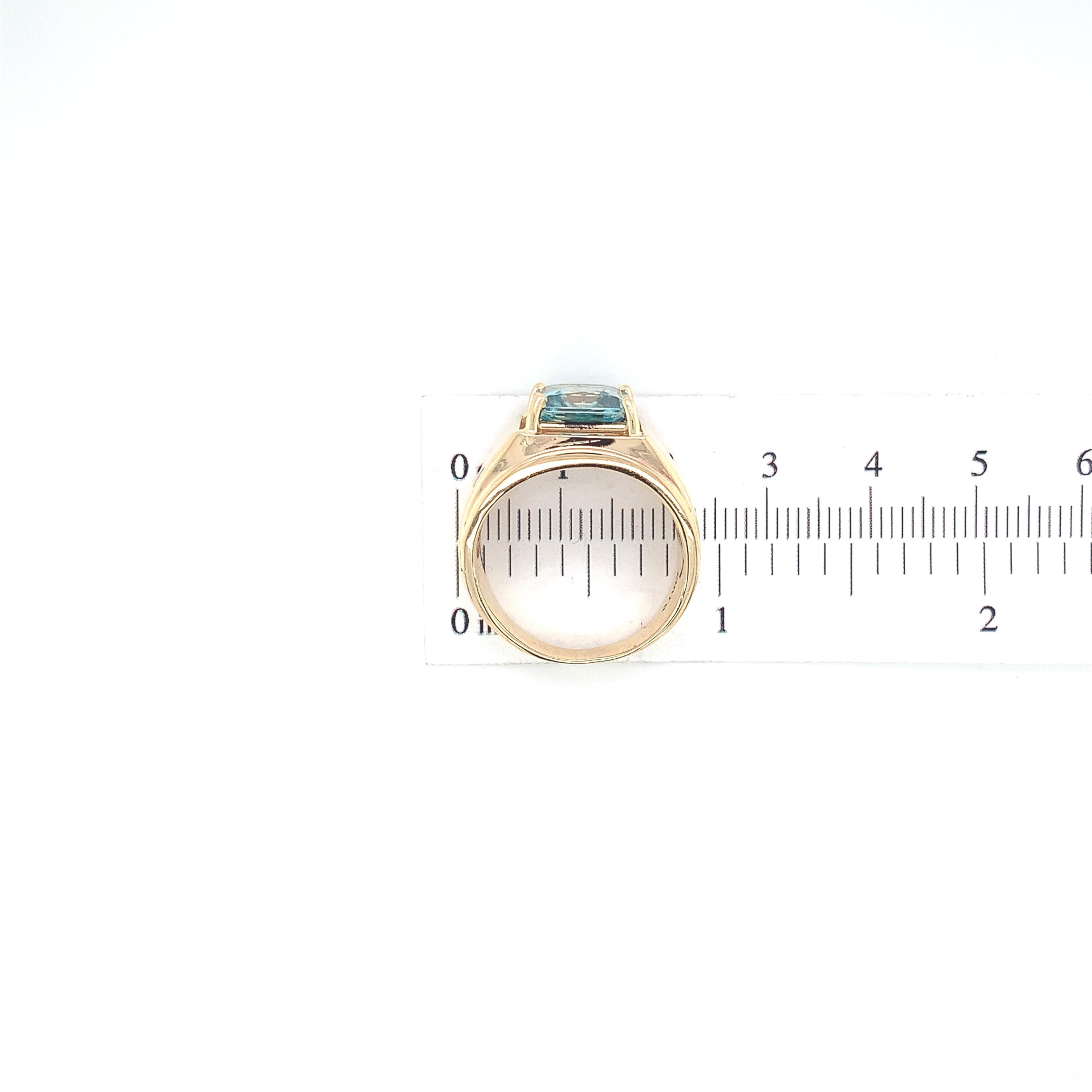 Bague homme en or jaune 14 carats 5.27 carats Zircon bleu taille 9 en vente 4