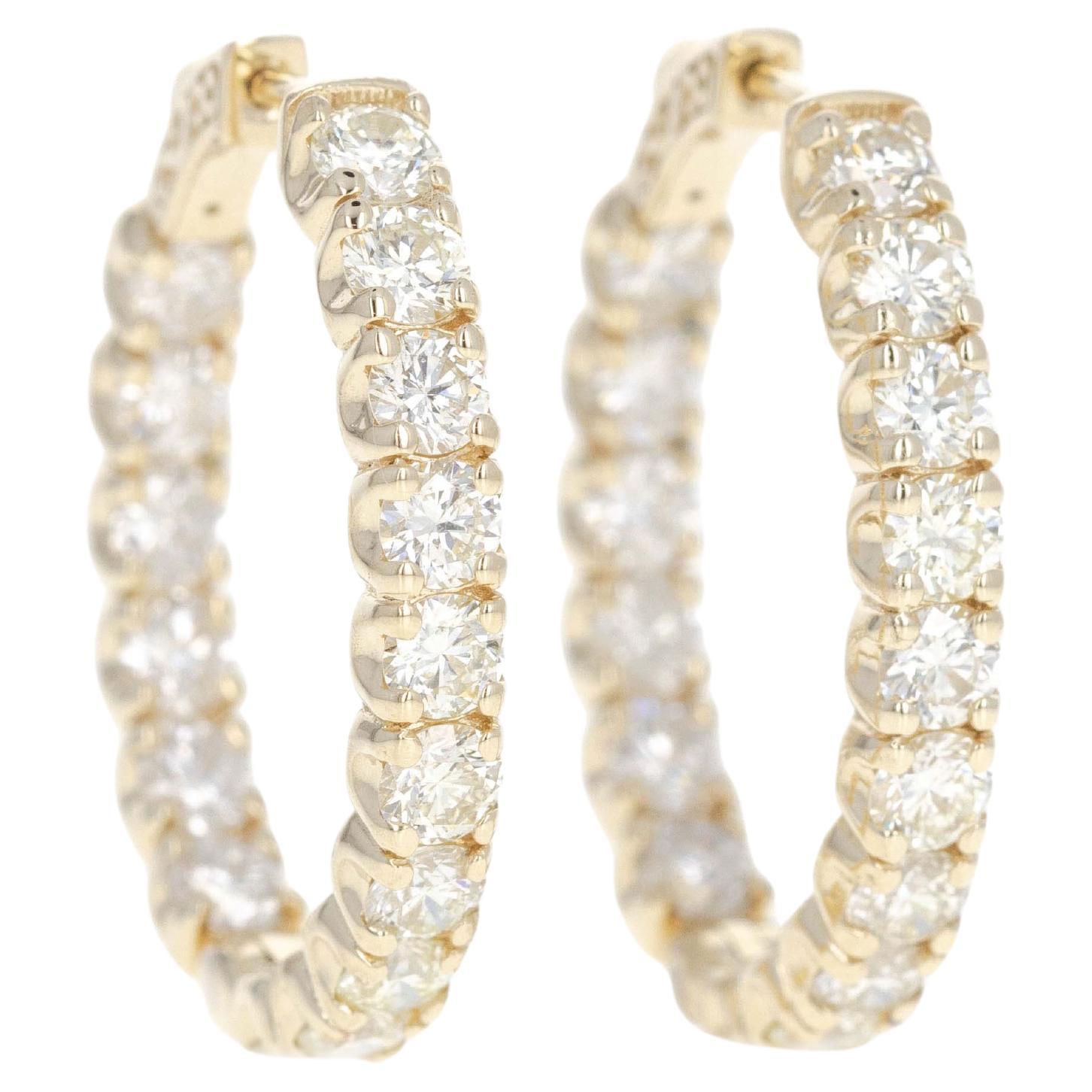 14K Yellow Gold 5.30 Carat Round Diamond Inside-Out Oval Hoop Earrings