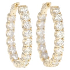 14K Yellow Gold 5.30 Carat Round Diamond Inside-Out Oval Hoop Earrings