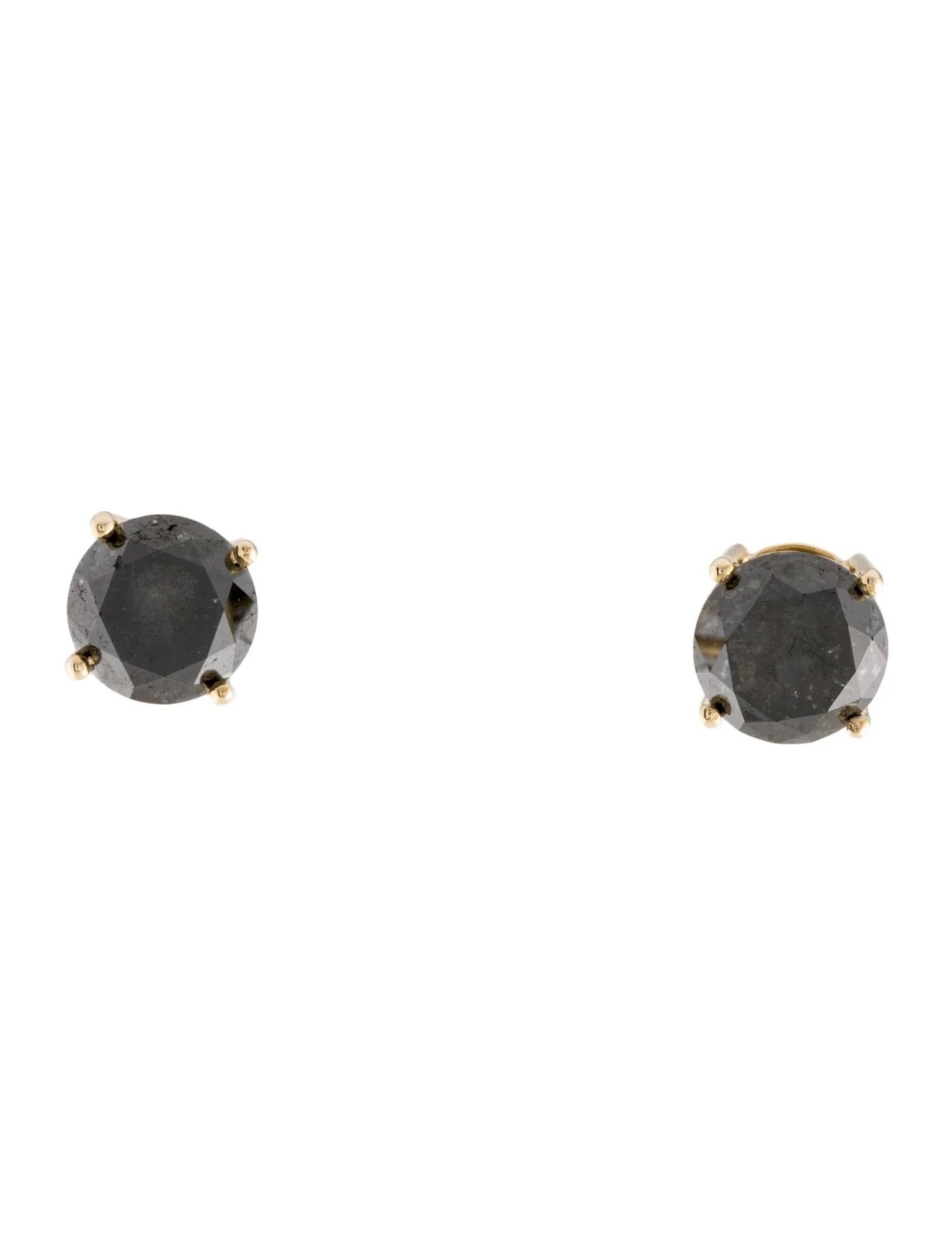 Round Cut 14K Yellow Gold 5.31ctw Black Diamond Stud Earrings  Round Brilliant For Sale