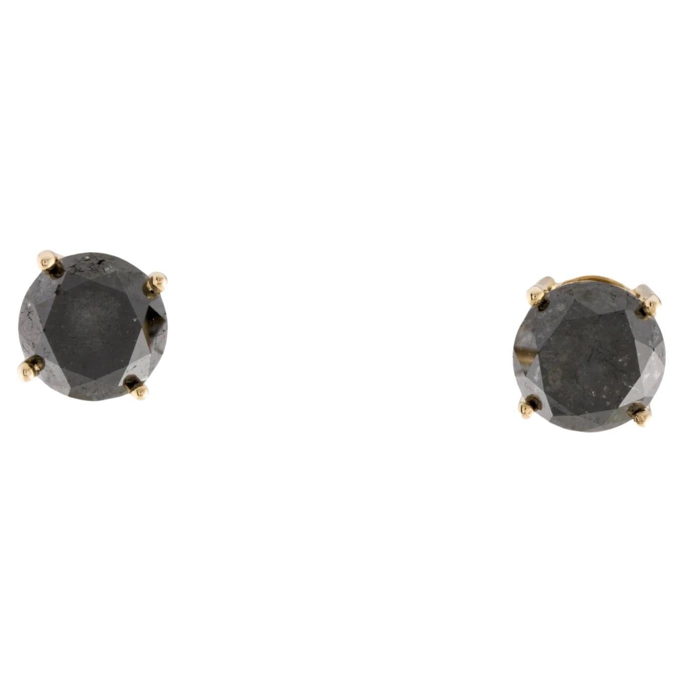 14K Yellow Gold 5.31ctw Black Diamond Stud Earrings  Round Brilliant