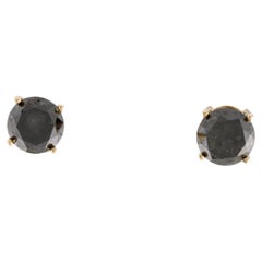 14K Yellow Gold 5.31ctw Black Diamond Stud Earrings  Round Brilliant