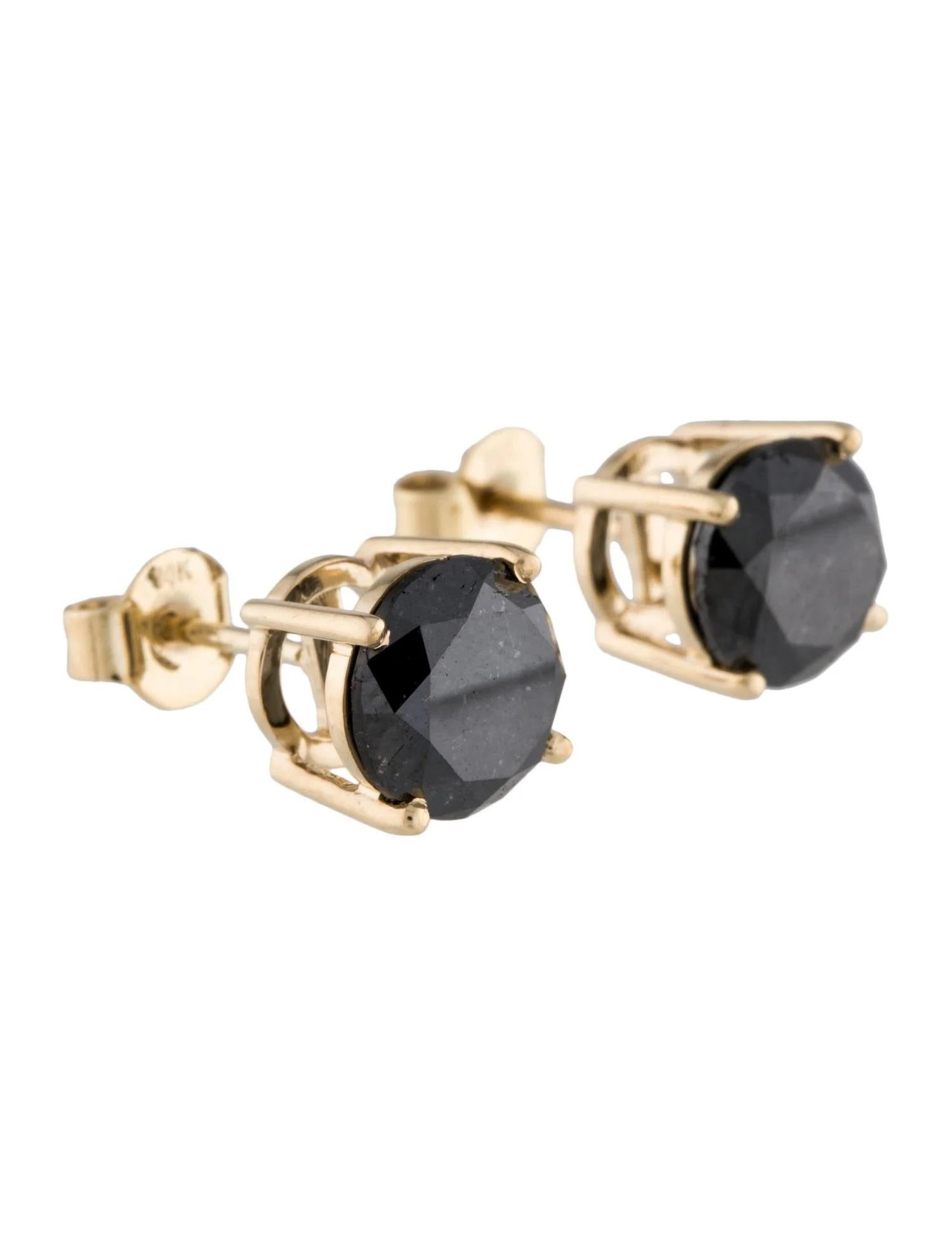 Artiste Clous d'oreilles en or jaune 14 carats avec diamants noirs de 5,32 carats   Brillant rond en vente