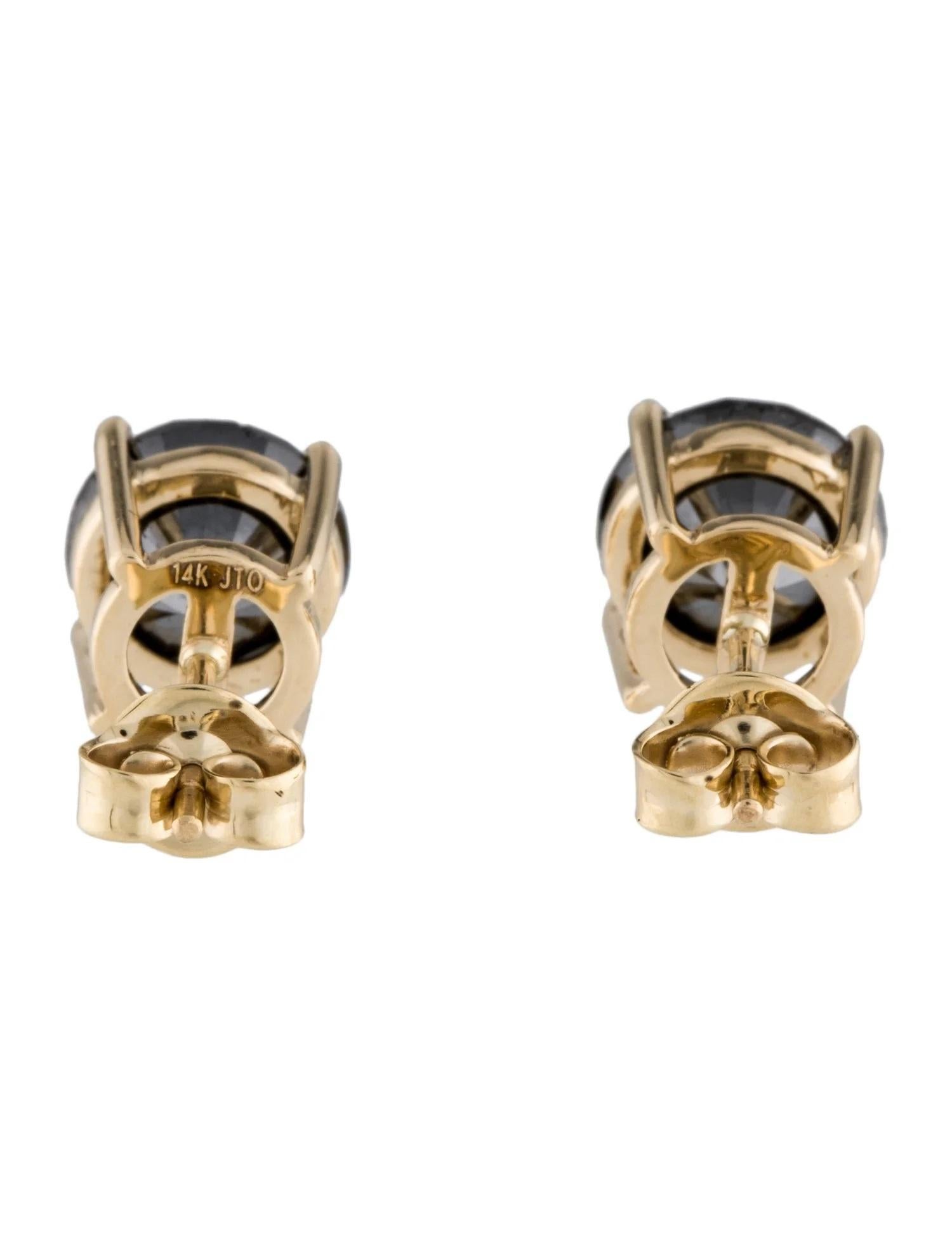 Taille ronde Clous d'oreilles en or jaune 14 carats avec diamants noirs de 5,32 carats   Brillant rond en vente