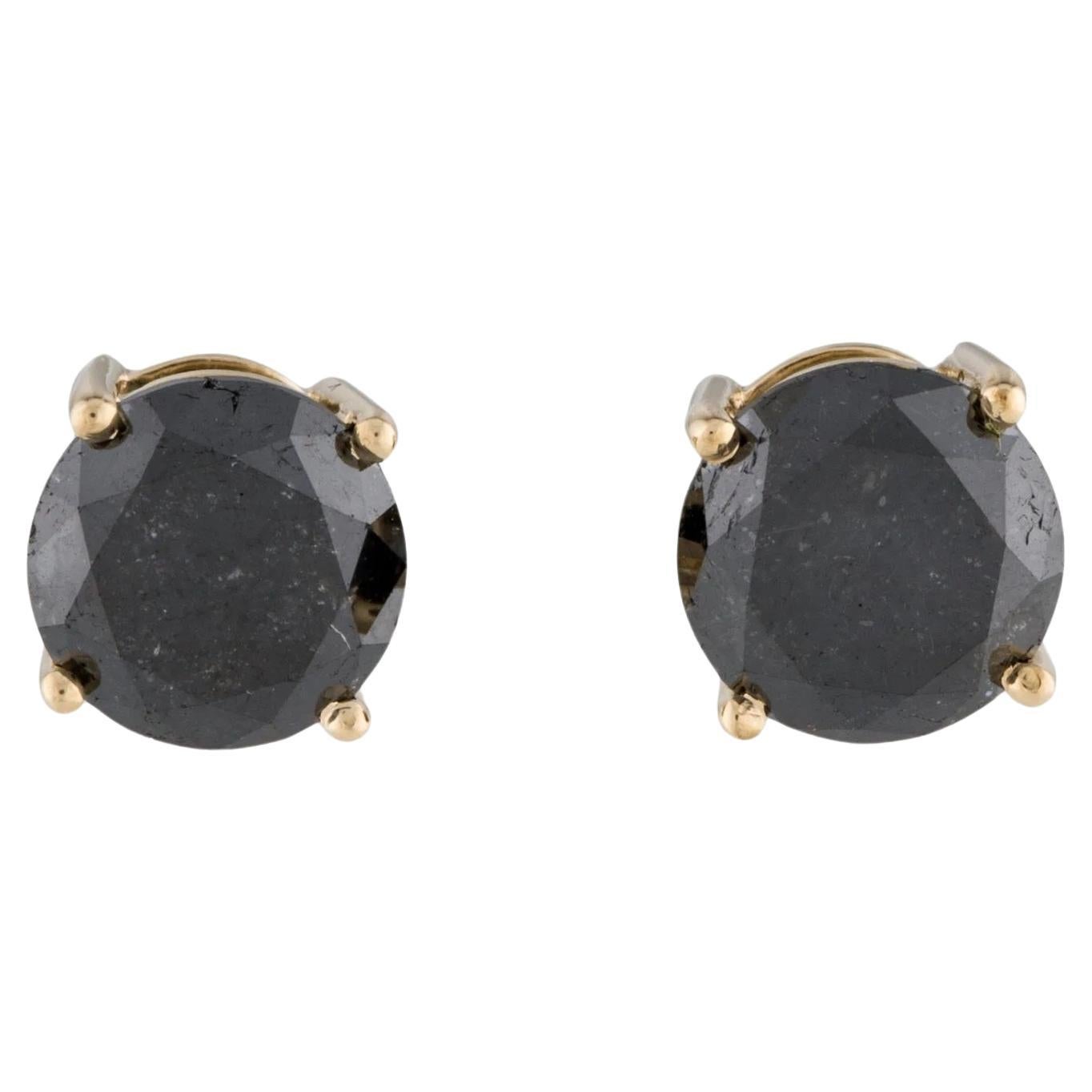 14K Yellow Gold 5.32ctw Black Diamond Stud Earrings   Round Brilliant