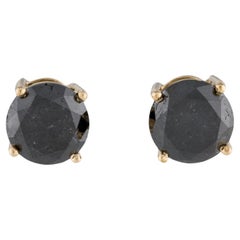 14K Gelbgold 5,32 Karat schwarze Diamant-Ohrstecker   Rund Brillant