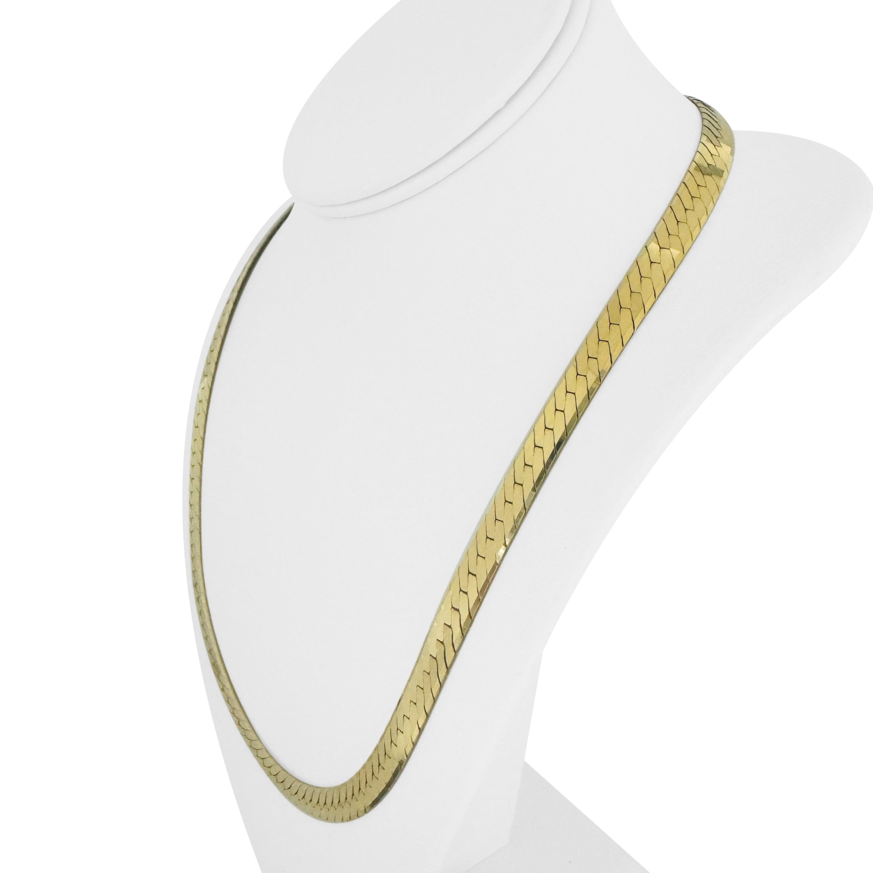 Condition:  Excellent Condition, Professionally Cleaned and Polished
Metal:  14k Gold (Marked, and Professionally Tested)
Weight:   53.5g
Length:  22 Inches
Width:  7.5mm
Closure:  Box Tab Insert with Safety Latch
Markings:  