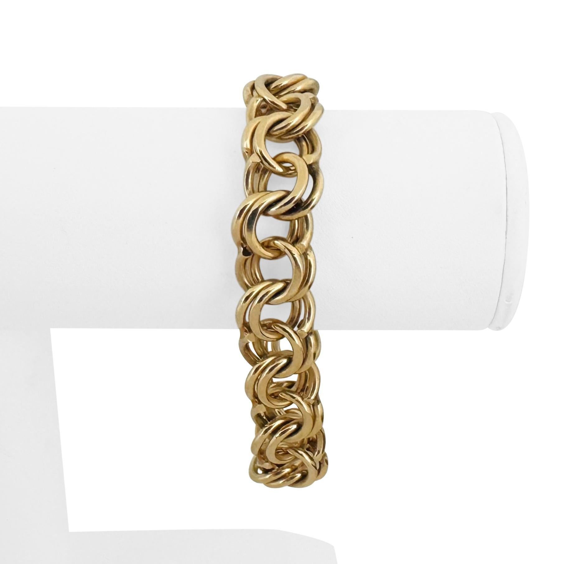 14k Yellow Gold 53g Solid Heavy 13mm Double Curb Link Charm Bracelet 7.5