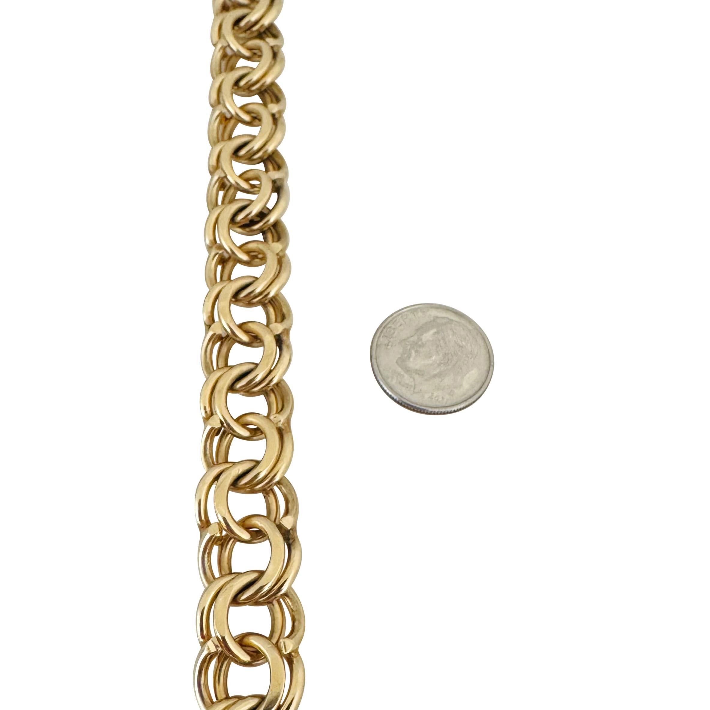 14k Yellow Gold 53g Solid Heavy 13mm Double Curb Link Charm Bracelet 7.5