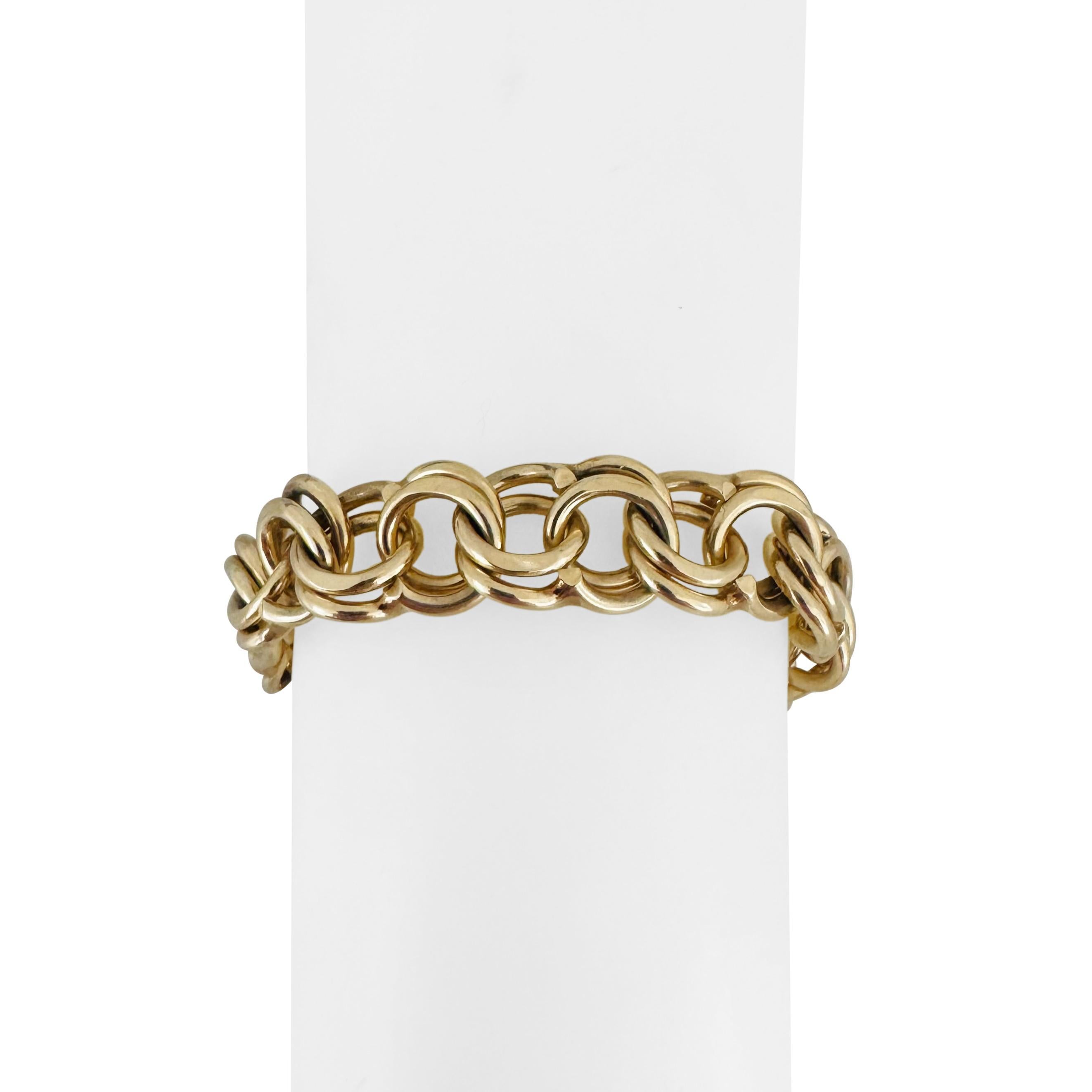 14k Yellow Gold 53g Solid Heavy 13mm Double Curb Link Charm Bracelet 7.5