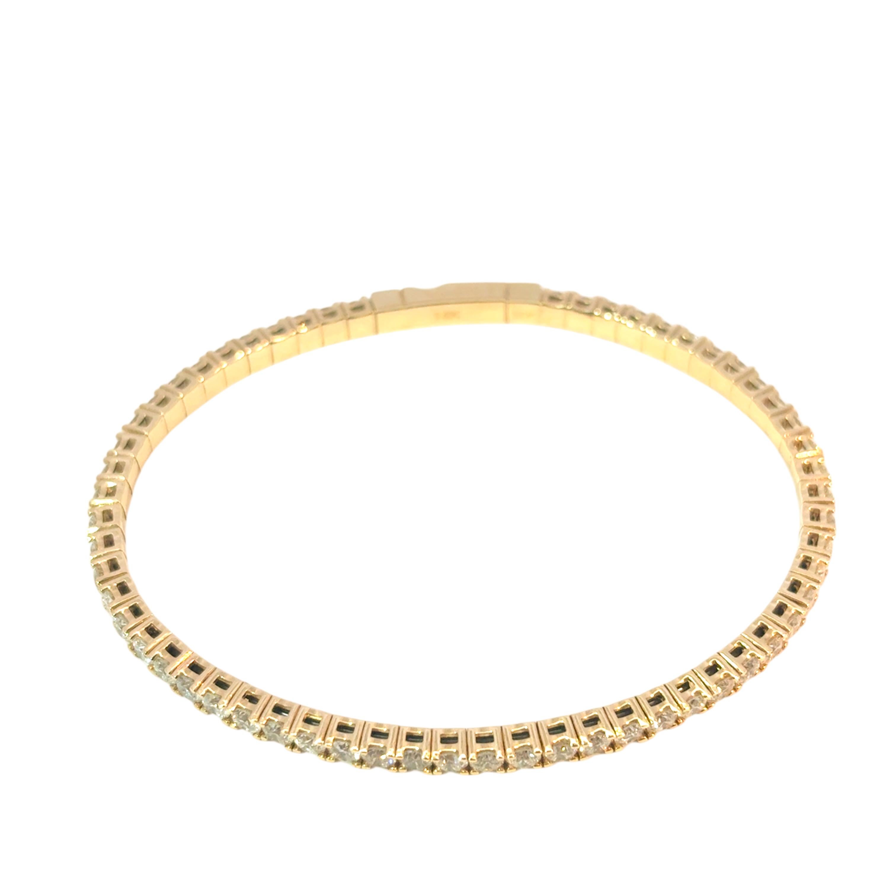 Taille ronde Bracelet tennis en or jaune 14 carats avec diamants naturels brillants ronds de 5,40 carats en vente