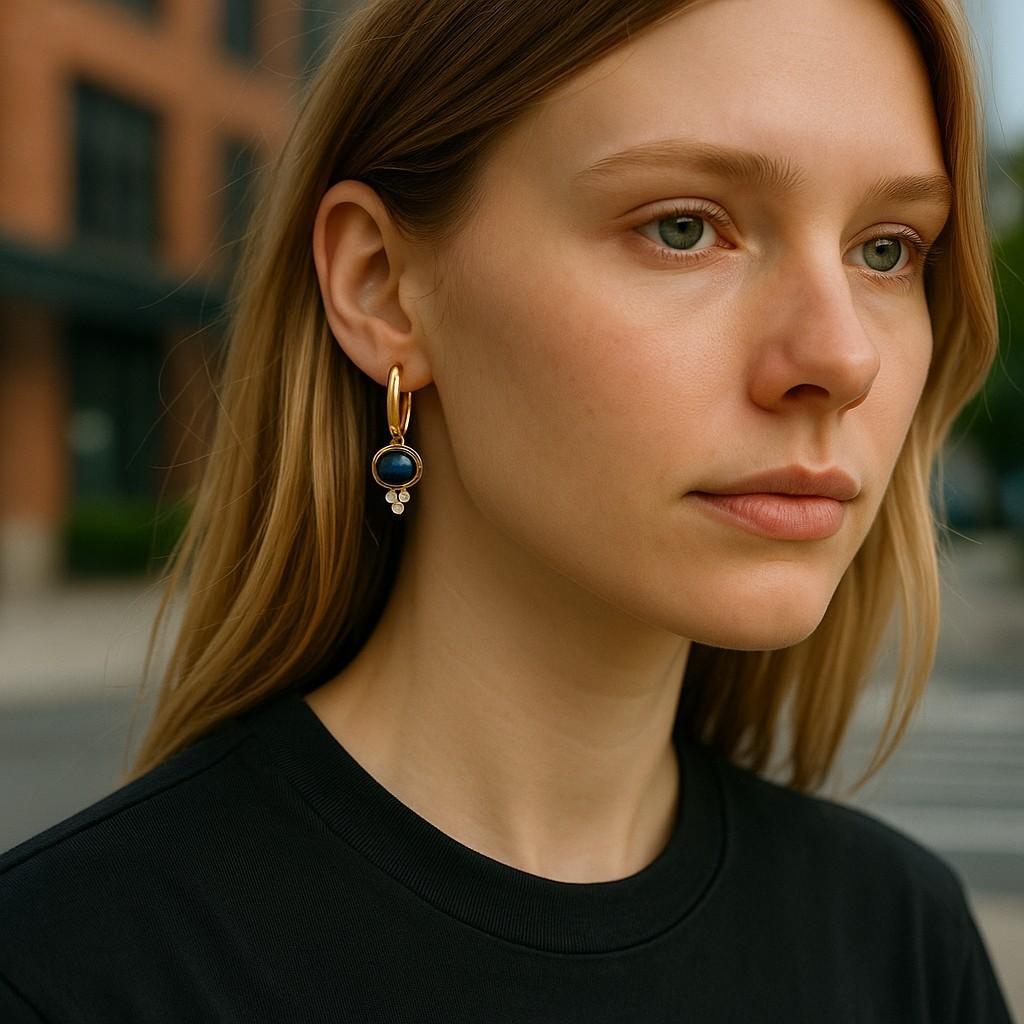 14K Yellow Gold 5.45 Carats Cabochon Sapphire and Diamond Lever Back Earrings In New Condition For Sale In New York, NY