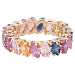 14K Yellow Gold 5.47ctw Multi-Color Sapphire & Ruby Eternity Ring, Size 6.75