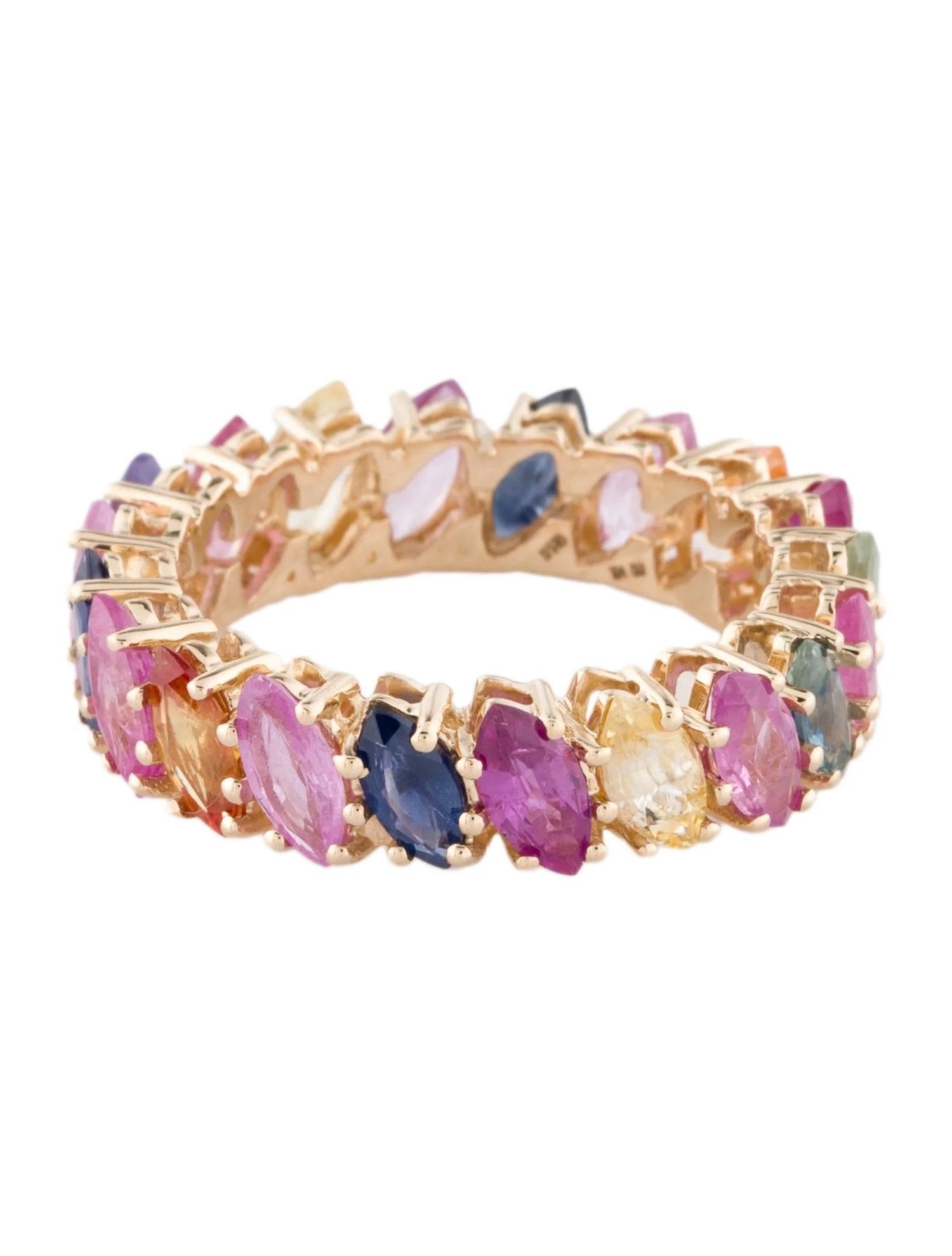 Artist 14K Yellow Gold 5.47ctw Multi Sapphire & Ruby Eternity Ring, Size 6.75 For Sale