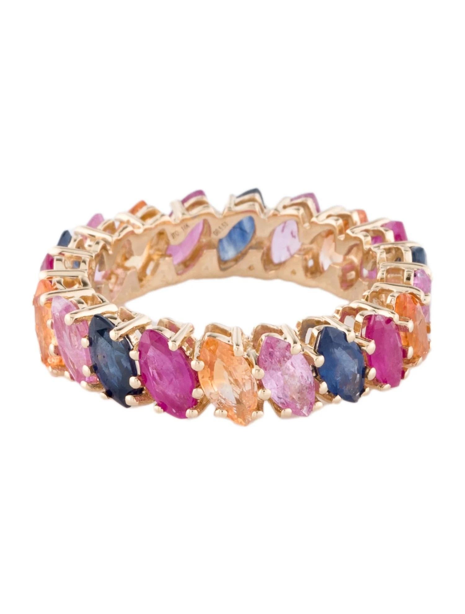Artist 14K Yellow Gold 5.47ctw Multi Sapphire & Ruby Eternity Ring, Size 6.75 For Sale