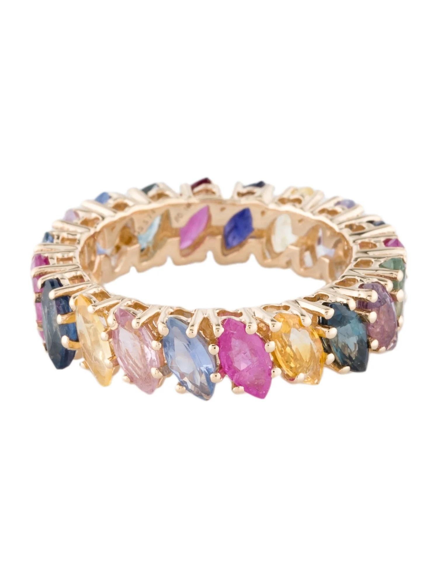 Artist 14K Yellow Gold 5.47ctw Multi Sapphire & Ruby Eternity Ring, Size 6.75 For Sale