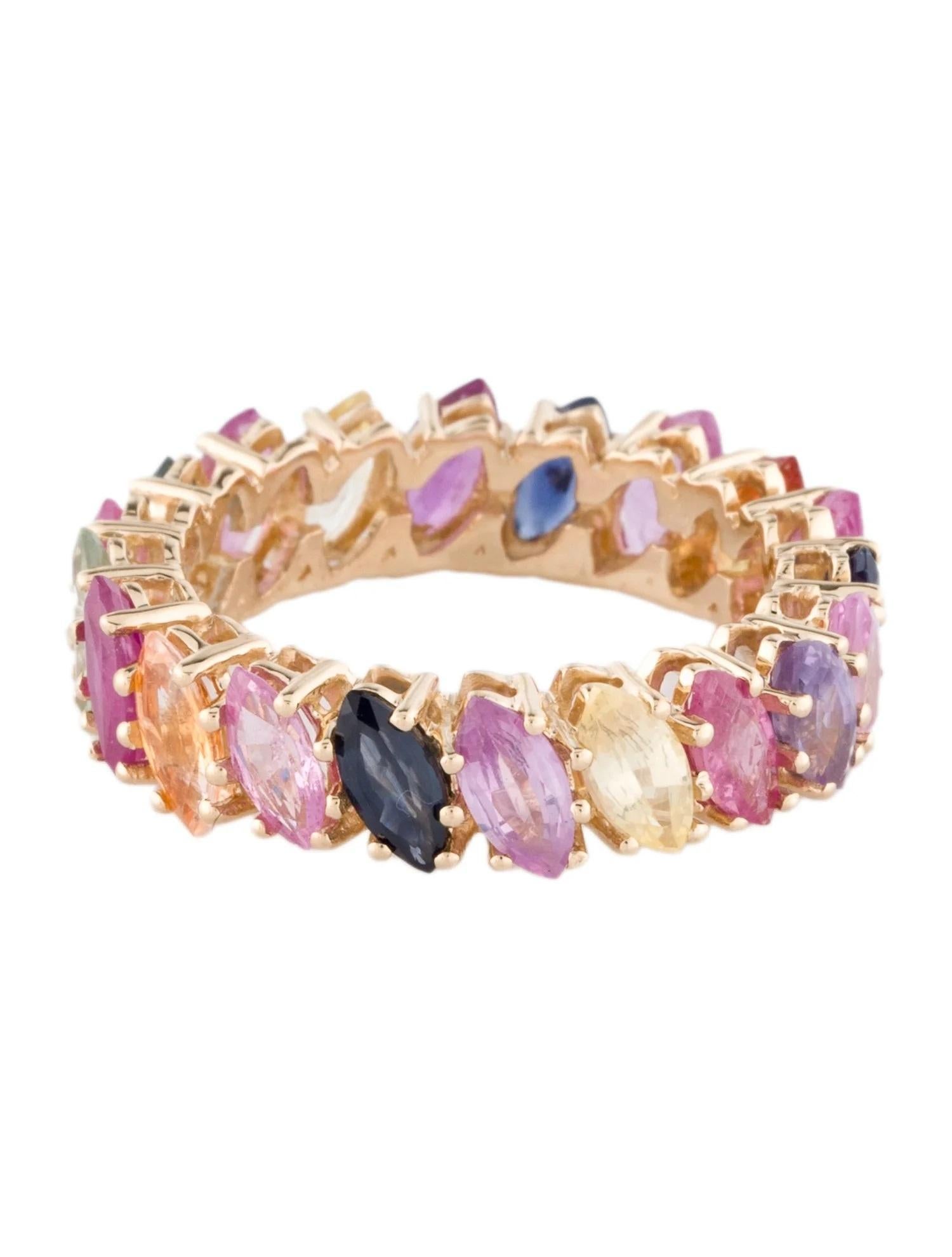 Marquise Cut 14K Yellow Gold 5.47ctw Multi Sapphire & Ruby Eternity Ring, Size 6.75 For Sale