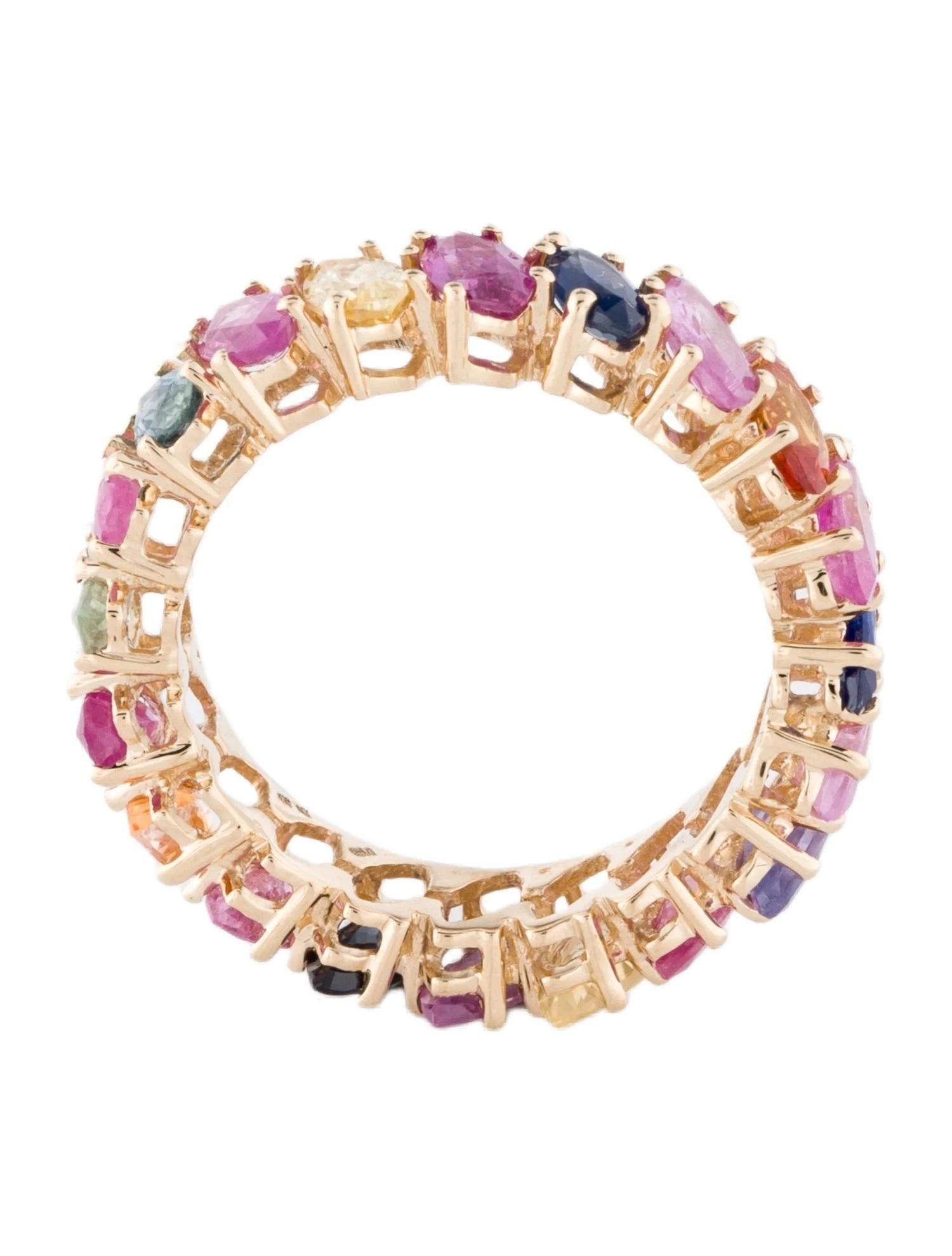 14K Yellow Gold 5.47ctw Multi Sapphire & Ruby Eternity Ring, Size 6.75 In New Condition For Sale In Holtsville, NY