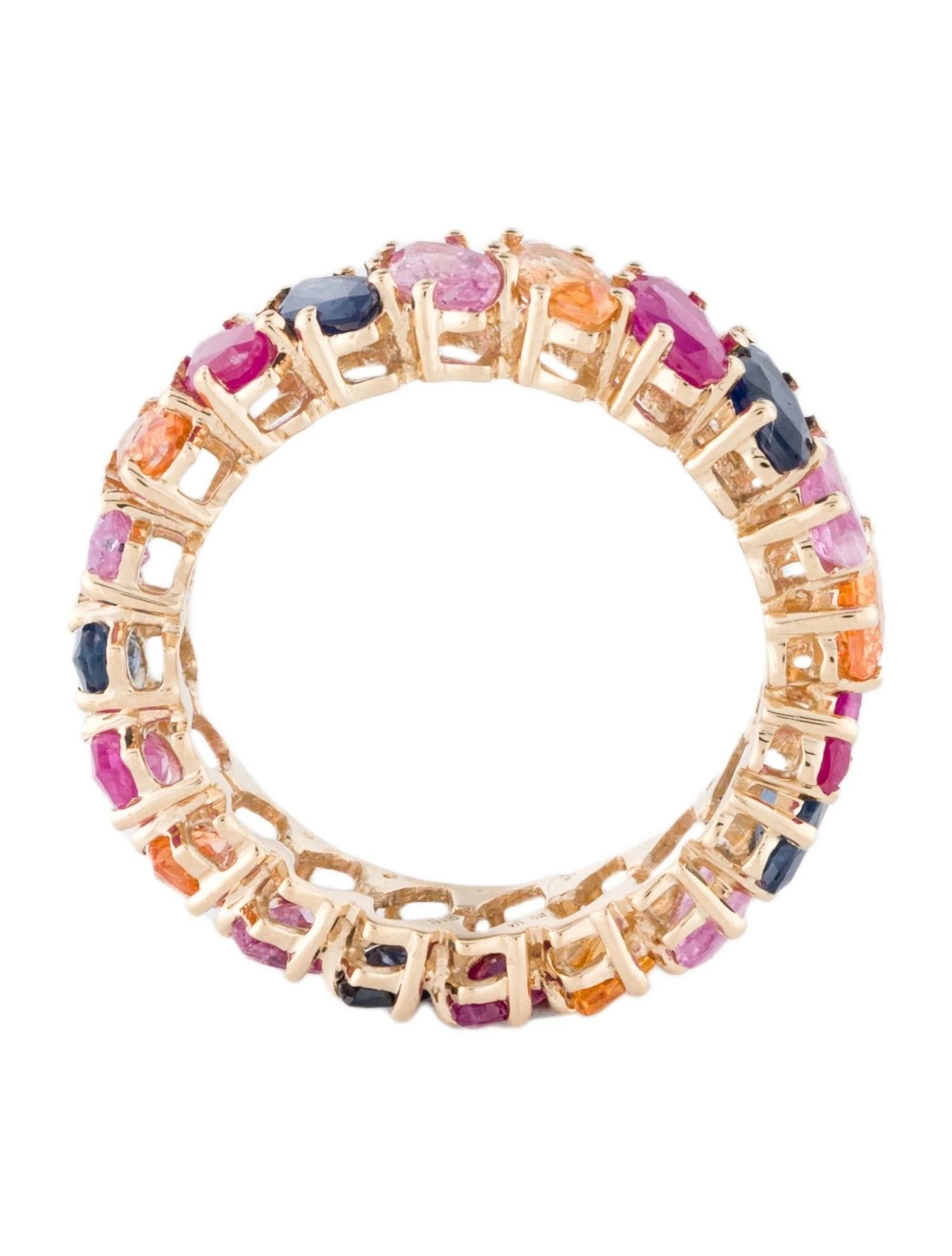 14K Yellow Gold 5.47ctw Multi Sapphire & Ruby Eternity Ring, Size 6.75 In New Condition For Sale In Holtsville, NY